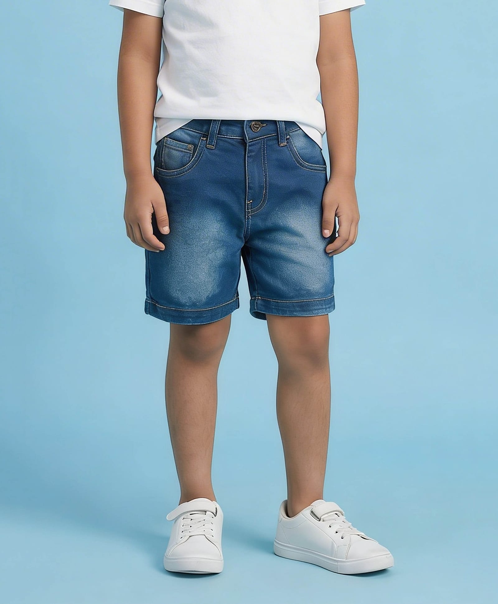 Kiddopanti Denim Mild Washed Shorts - Blue-picture-27