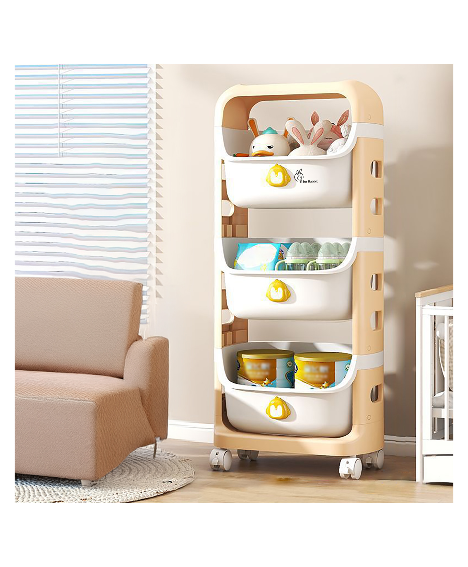 R for Rabbit Duckling Basket Storage Organizer -Beige & White