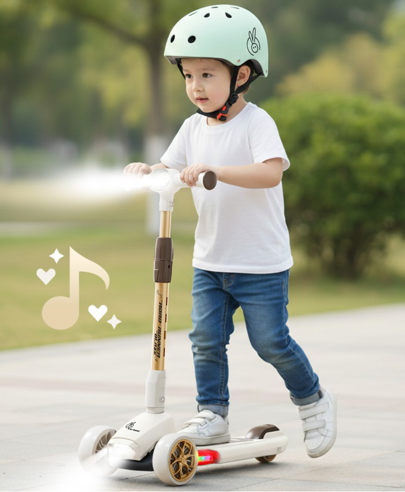 R for Rabbit Road Runner Blaze Three Wheel Scooter - Cream & Gold-image-6