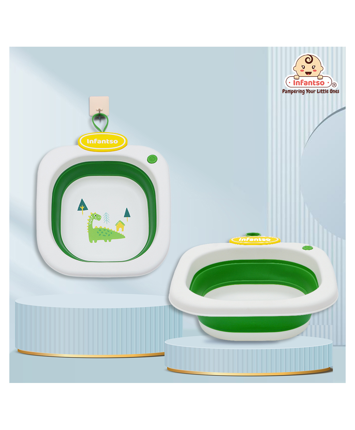 Infantso Multi-Purpose Collapsible Wash Basin | Space-Saving Foldable Baby Wash Basin | Easy Clean, Lightweight & Portable | Ideal for Baby Bottles, Breast Pump Parts, Home, Kitchen & Outdoor Camping Use (Green)-image-5