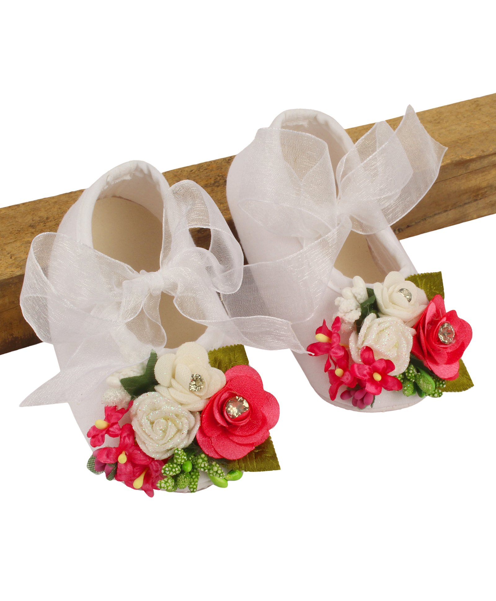 Daizy Floral Applique Detailed Booties - White & Red-image-34