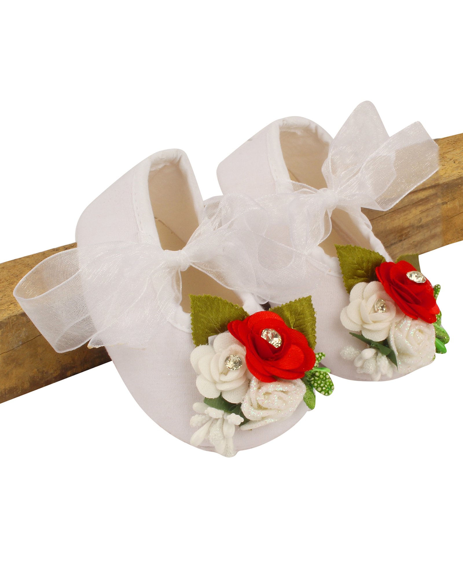 Daizy Floral Applique Detailed Booties - White & Red-image-5