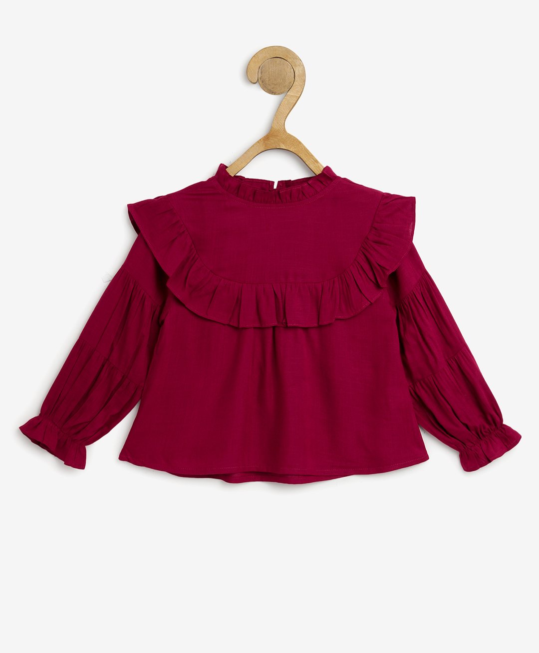 Chuppan Chupai Rayon Full Sleeves Frill Detailed Solid Top - Maroon-picture-13