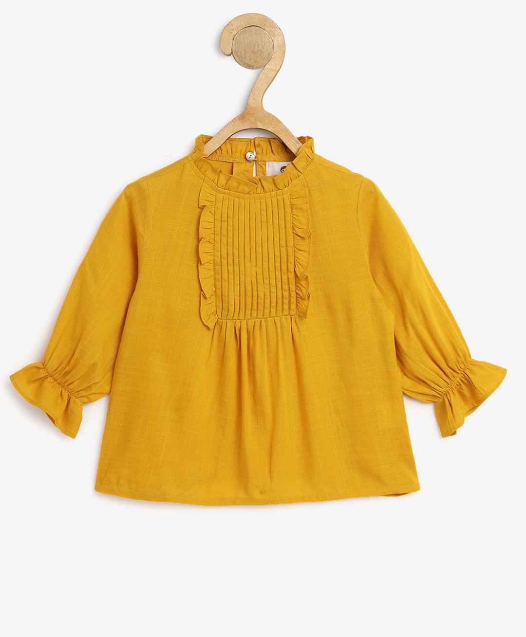 Chuppan Chupai Rayon Three Fourth Sleeves Frill Detailed Top - Mustard-picture-17