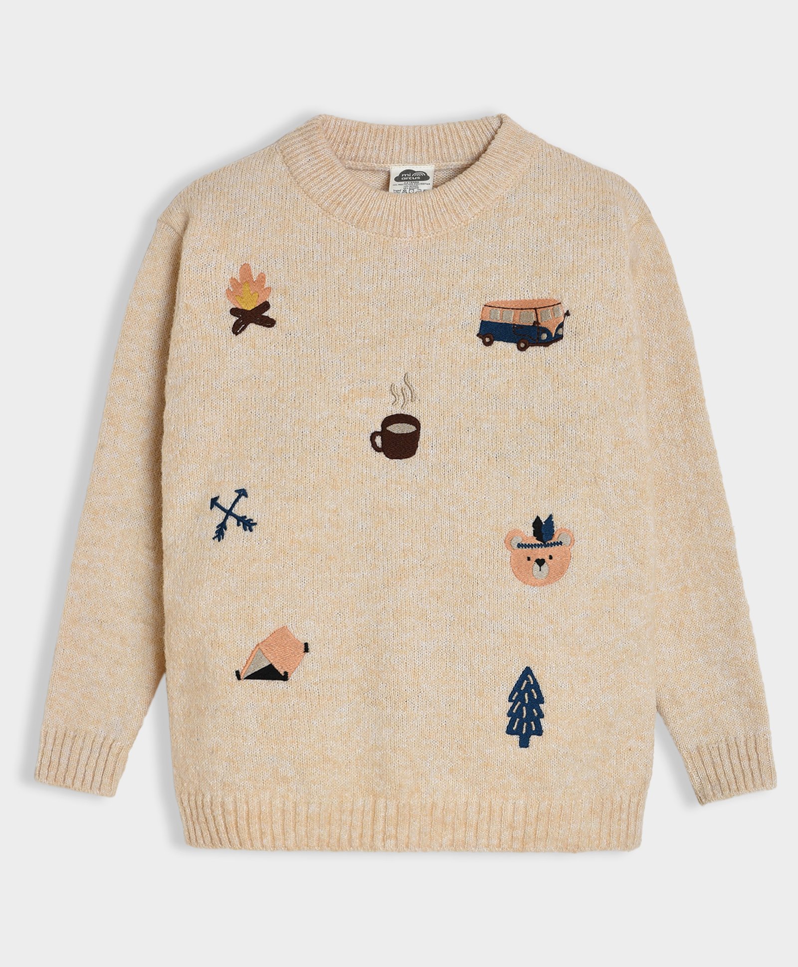 Mi Arcus Full Sleeves Camp Theme Embroidered Sweater - Beige-image-35