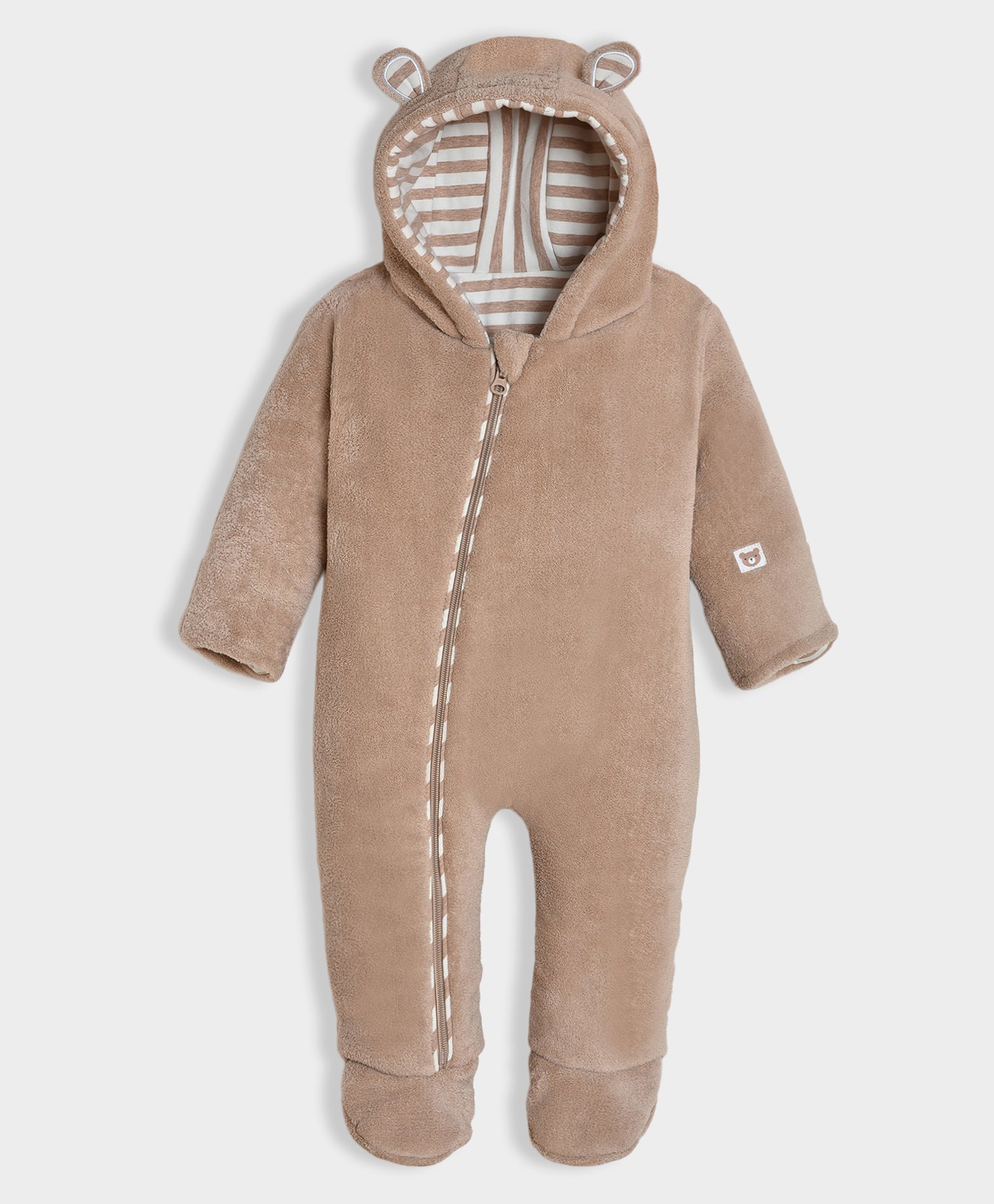 Mi Arcus Full Sleeves Textured Romper - Light Brown-image-12