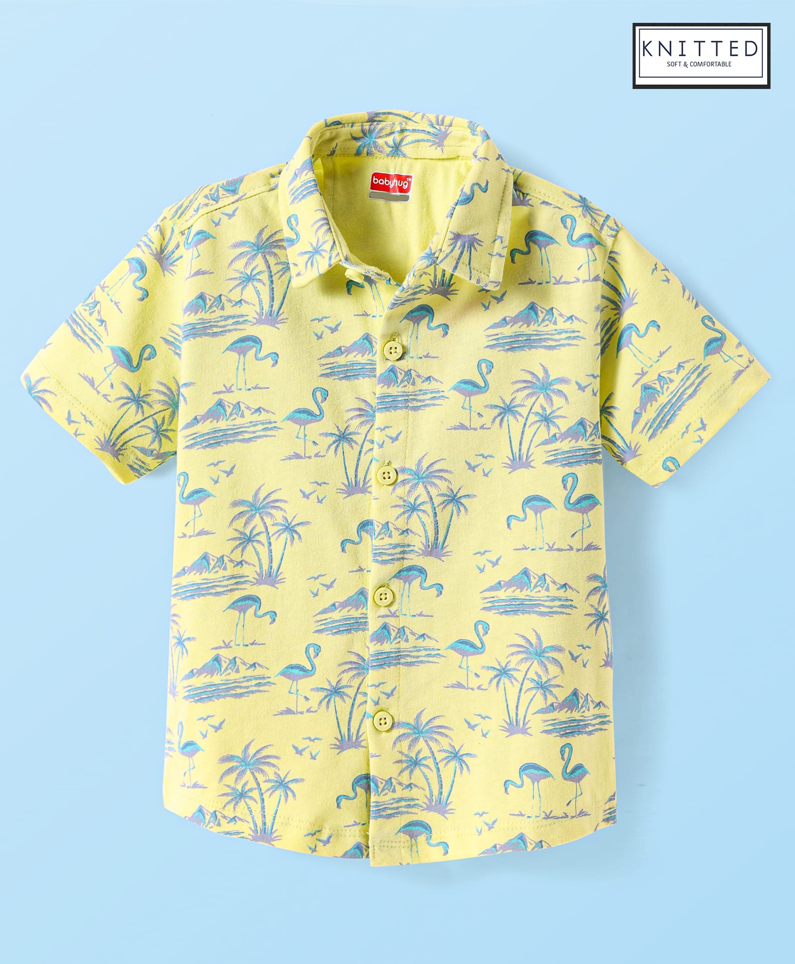 Babyhug Cotton Knit Half Sleeves Shirt With Beach Theme Print - Light Green-picture-23