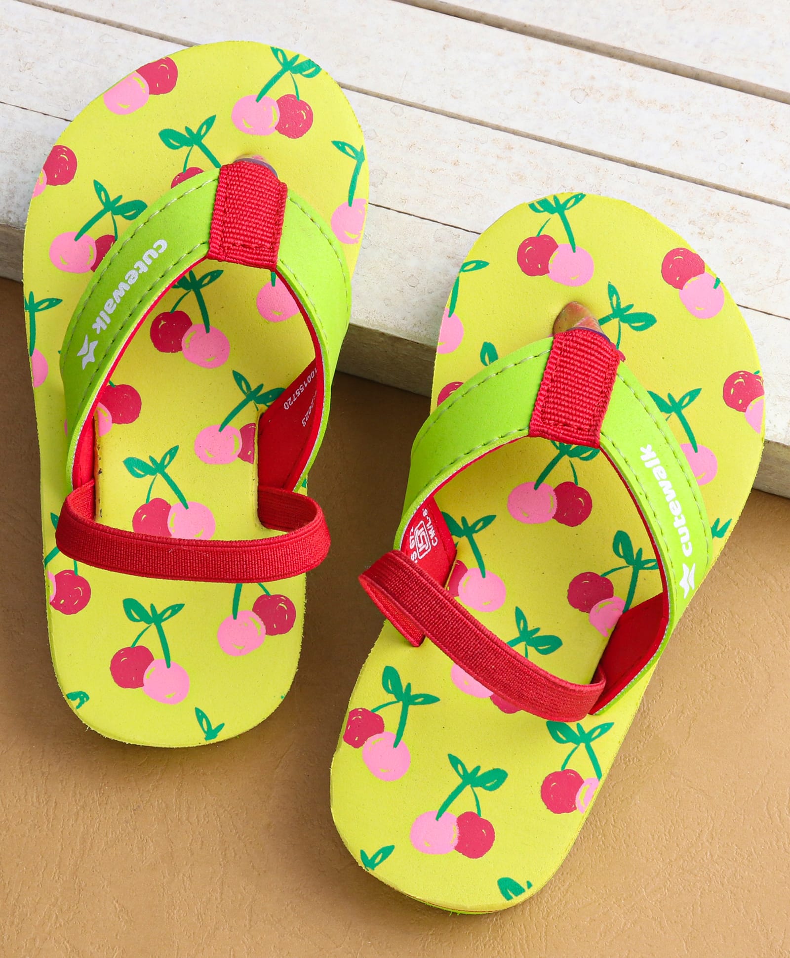 Cute Walk by Babyhug Flip Flops with Cherry Print & Back Strap - Light Green-image-7