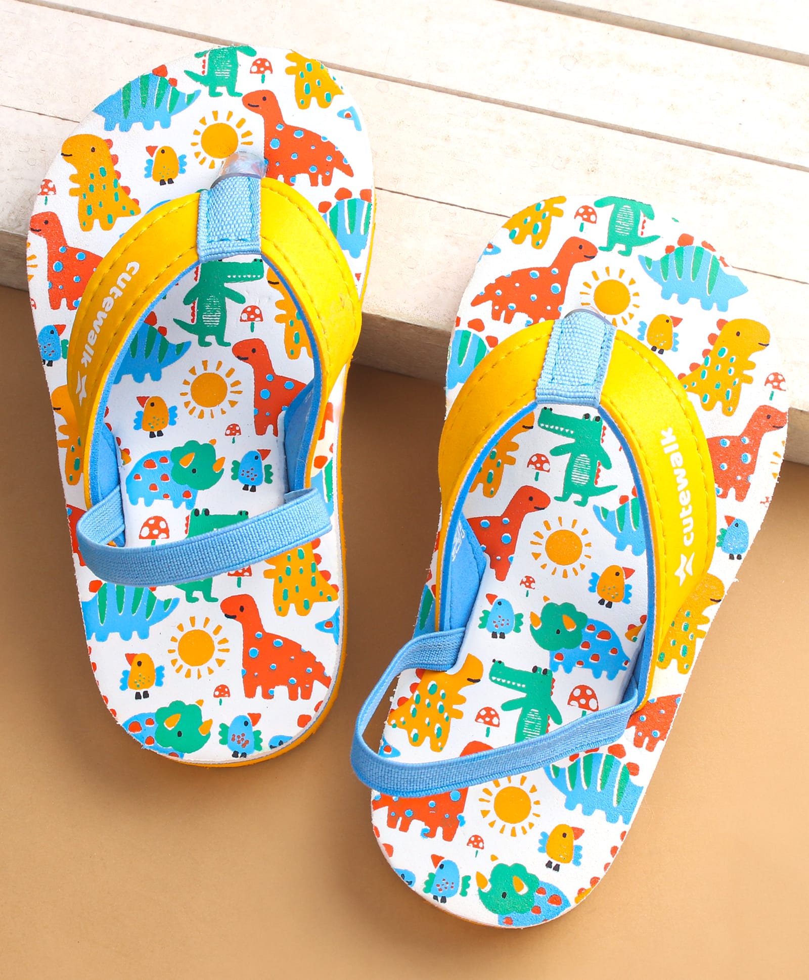 Cute Walk by Babyhug Flip Flops with Dino Print & Back Strap Closure - Yellow-image-21