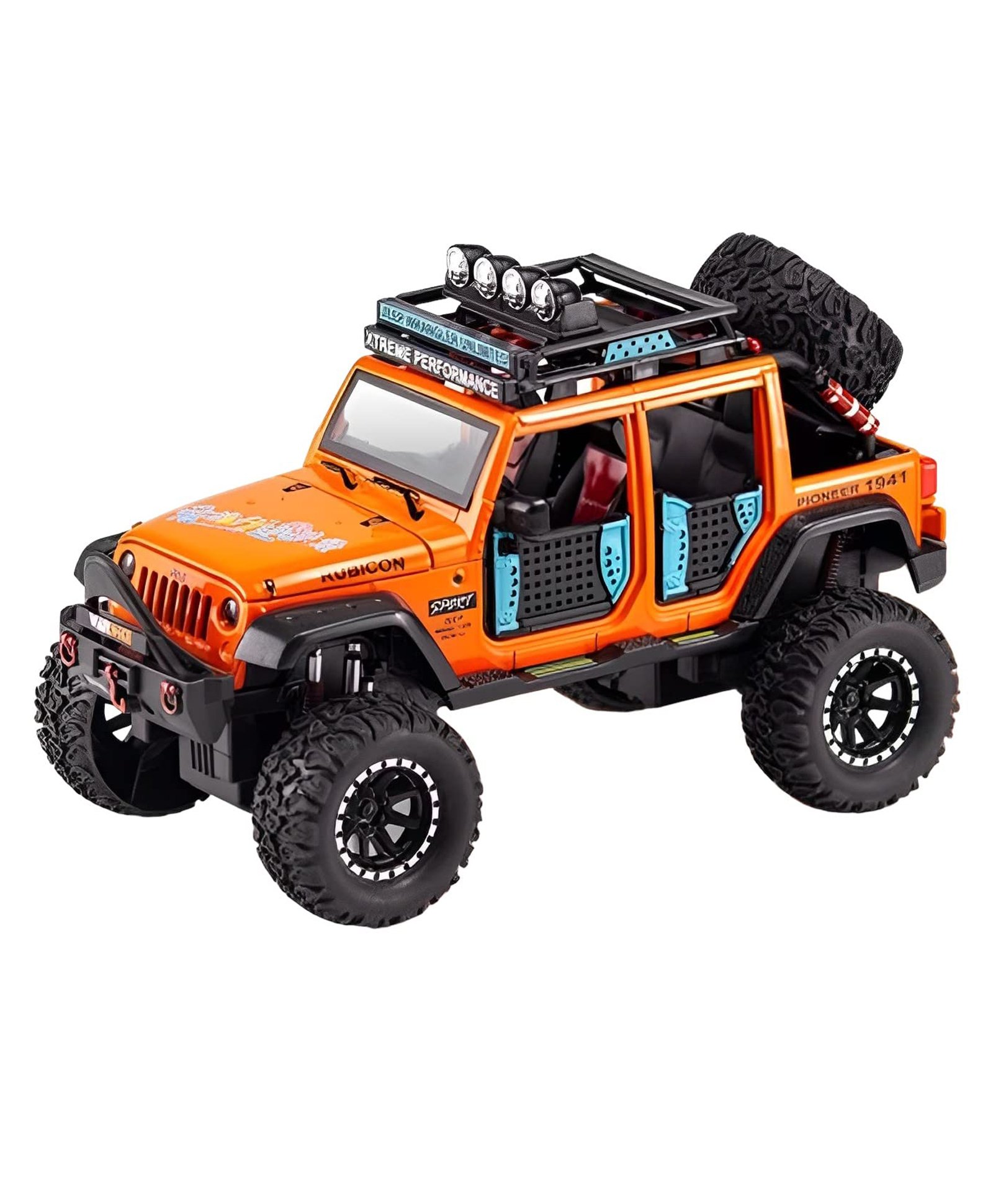 SANISHTH Big Size Jeep Wrangler Rubicon Alloy Pickup 1:24 Scale Model Car Exclusive Alloy Metal Car Die-cast Car Pullback Toy car with Sound & Light Music Best Gifts Toys Kids Orange-image-31