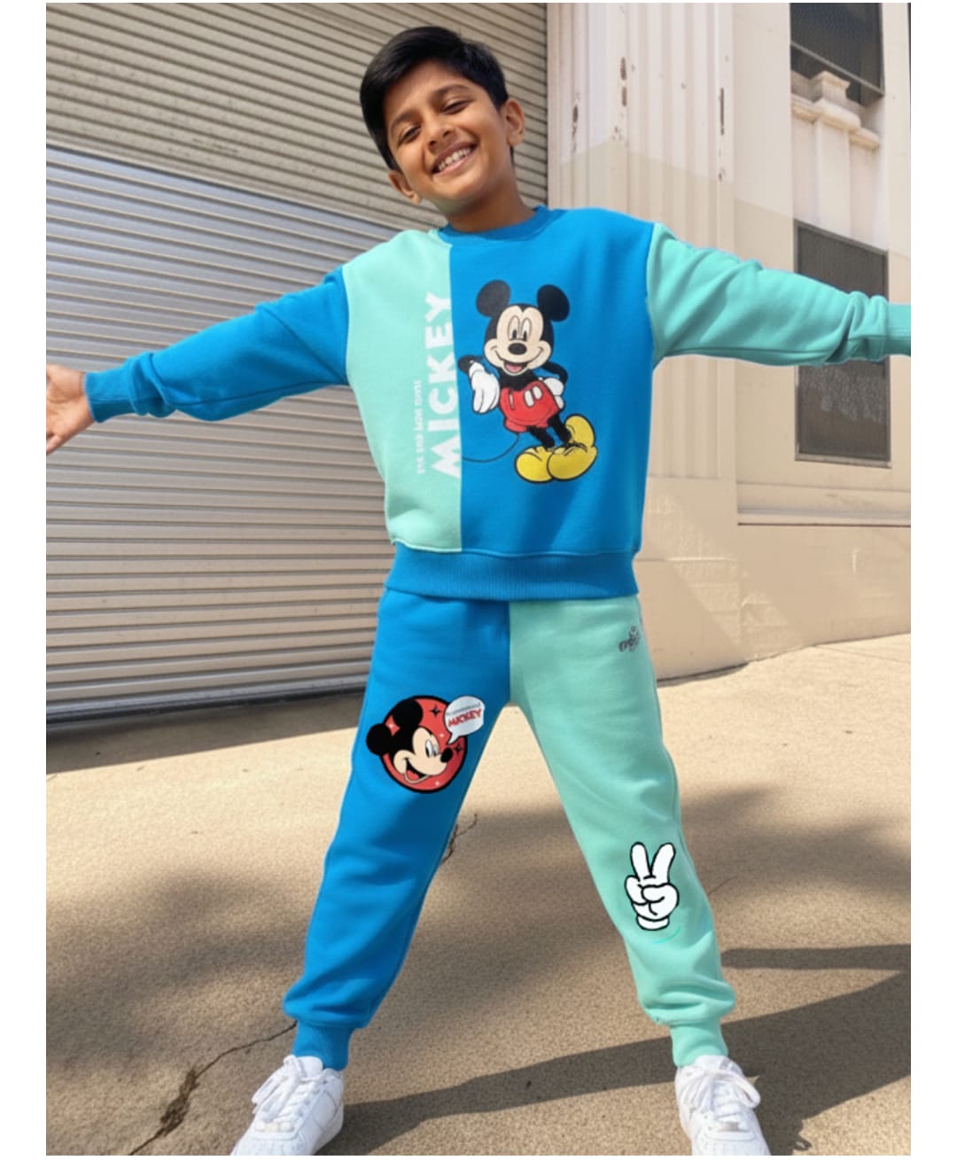 Nap Chief Pure Cotton Mickey Mouse & Friends Featuring Full Sleeves Character Printed Sweatshirt With Joggers Set - Blue-picture-11