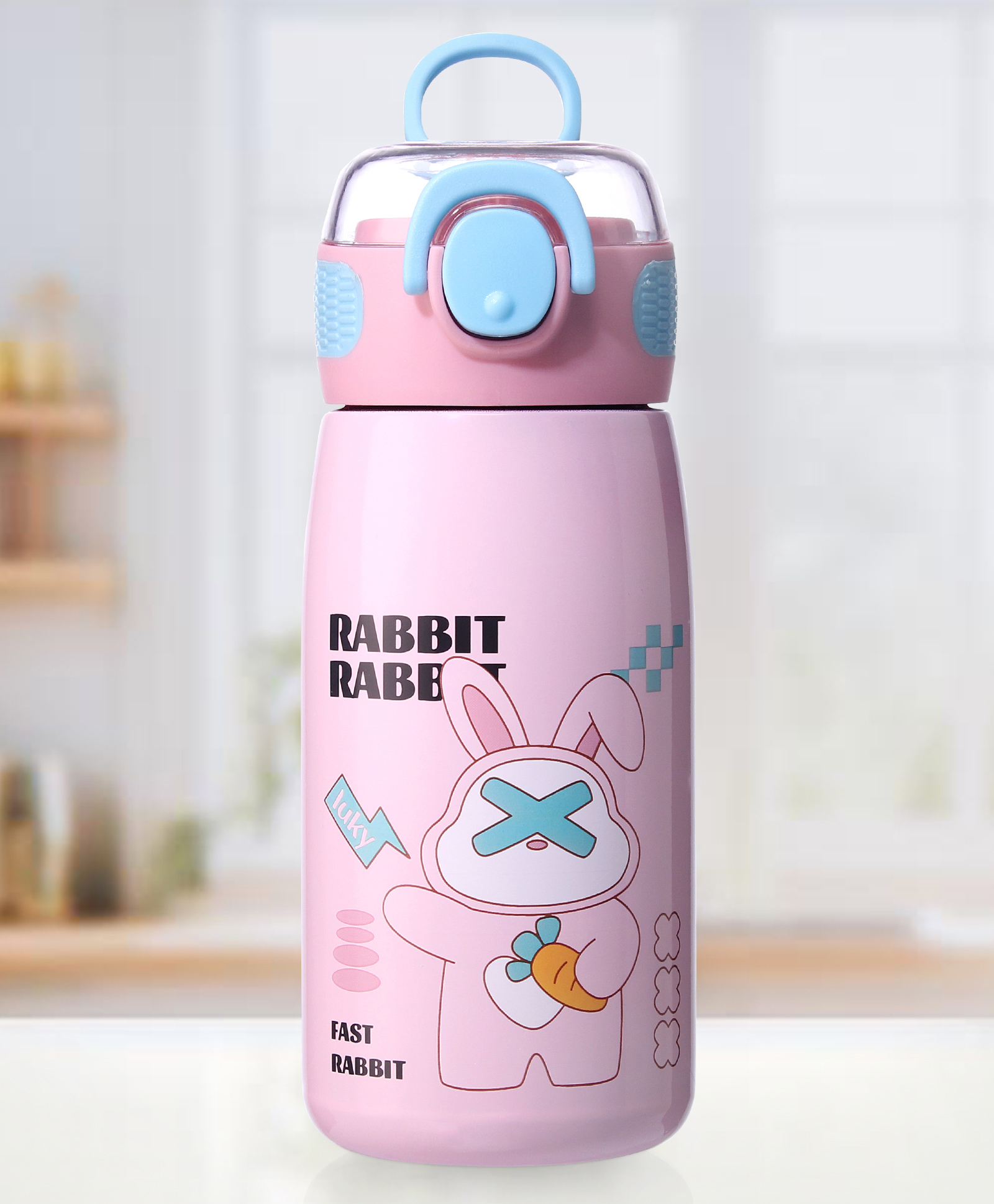 ZOE Stainless Steel Water Bottle With Bunny Print Pink - 470 ml-picture-15