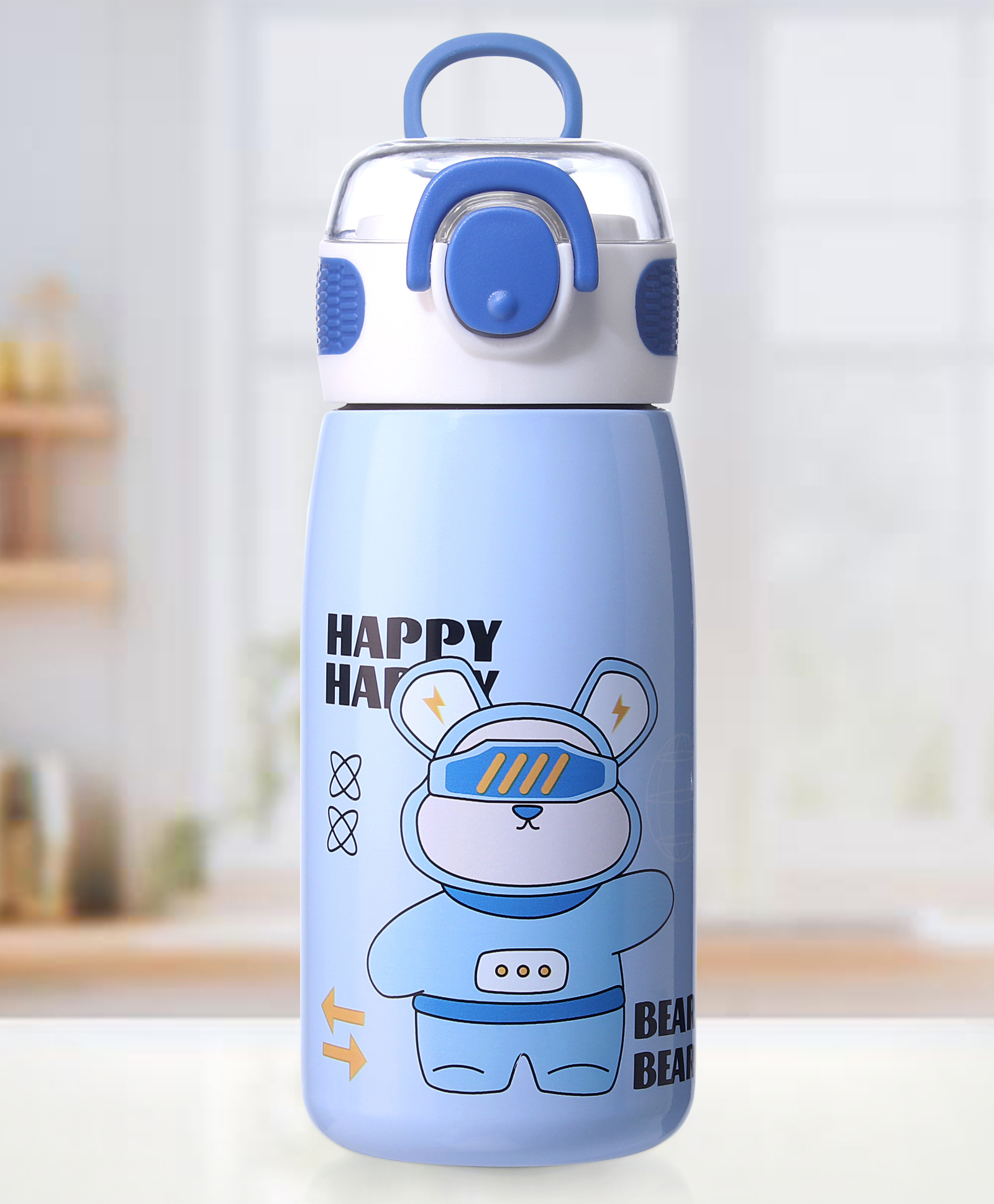 ZOE Stainless Steel Water Bottle With Bear Print Blue - 470 ml-picture-5