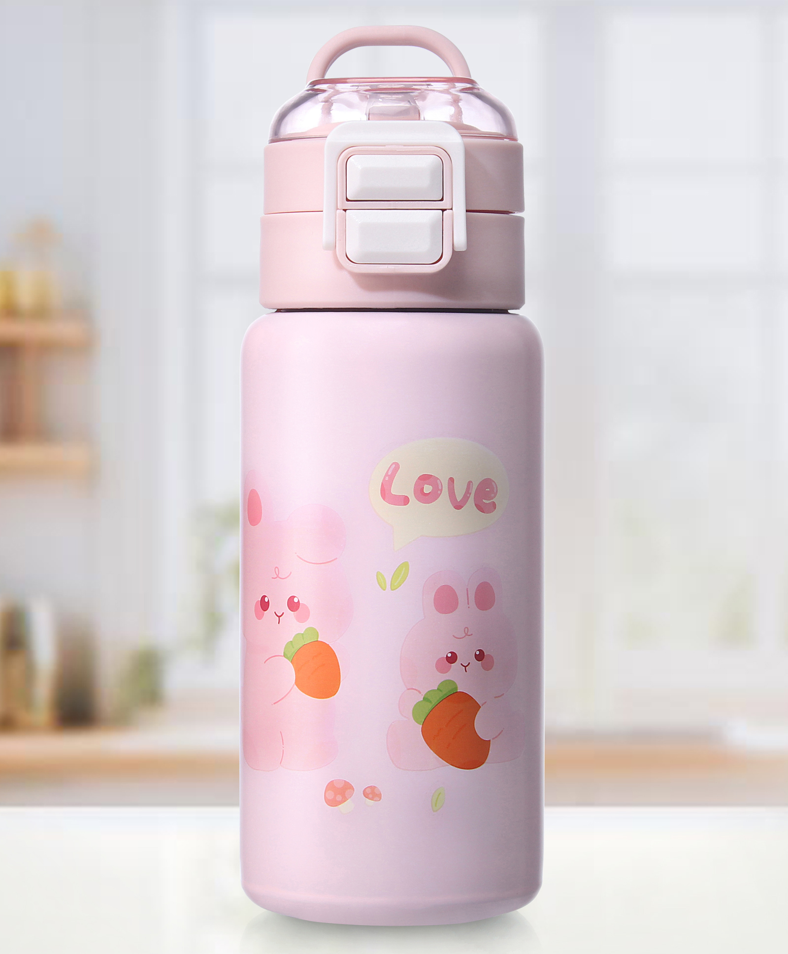 ZOE Stainless Steel Bunny Printed Sipper Water Bottle Pink - 520 ml-picture-38
