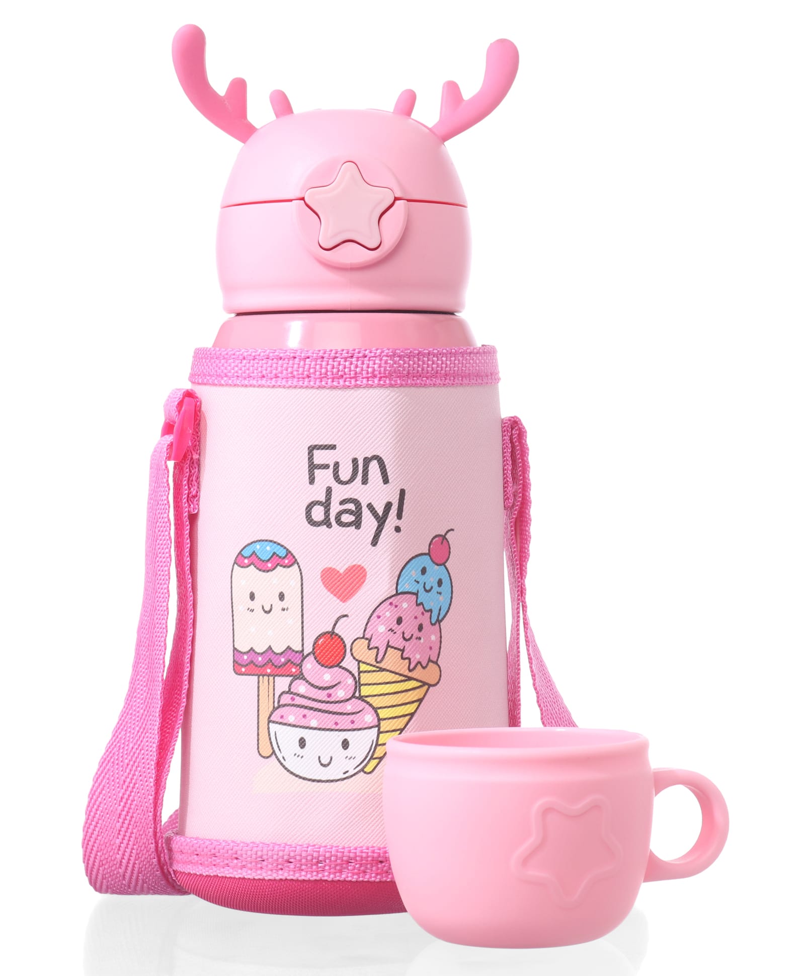 ZOE Stainless Steel Unicorn Printed Sipper Water Bottle with Cup Pink - 500 ml-image-29