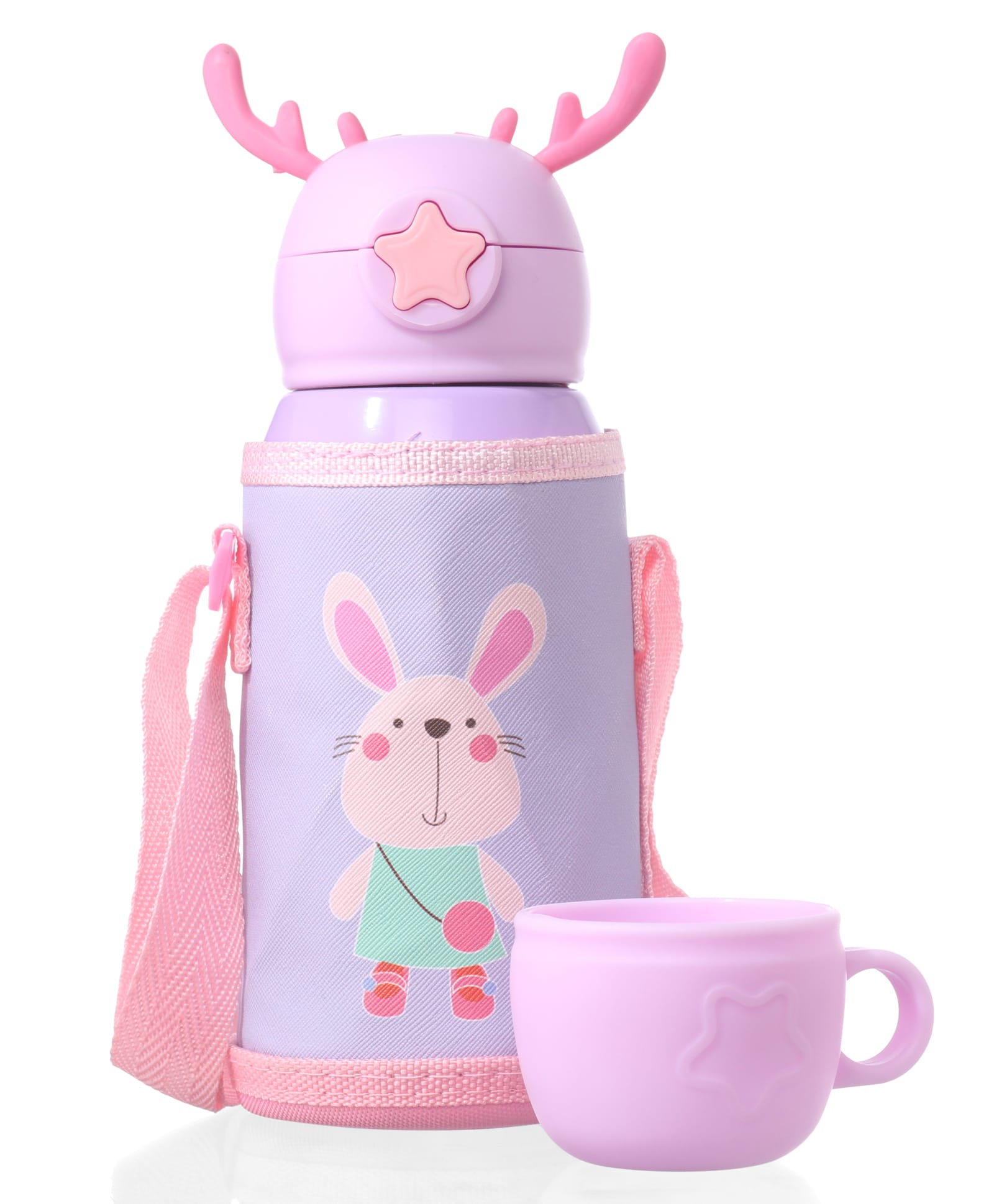 ZOE Stainless Steel Bear Printed Sipper Water Bottle with Cup Sea Green - 500 ml-picture-5