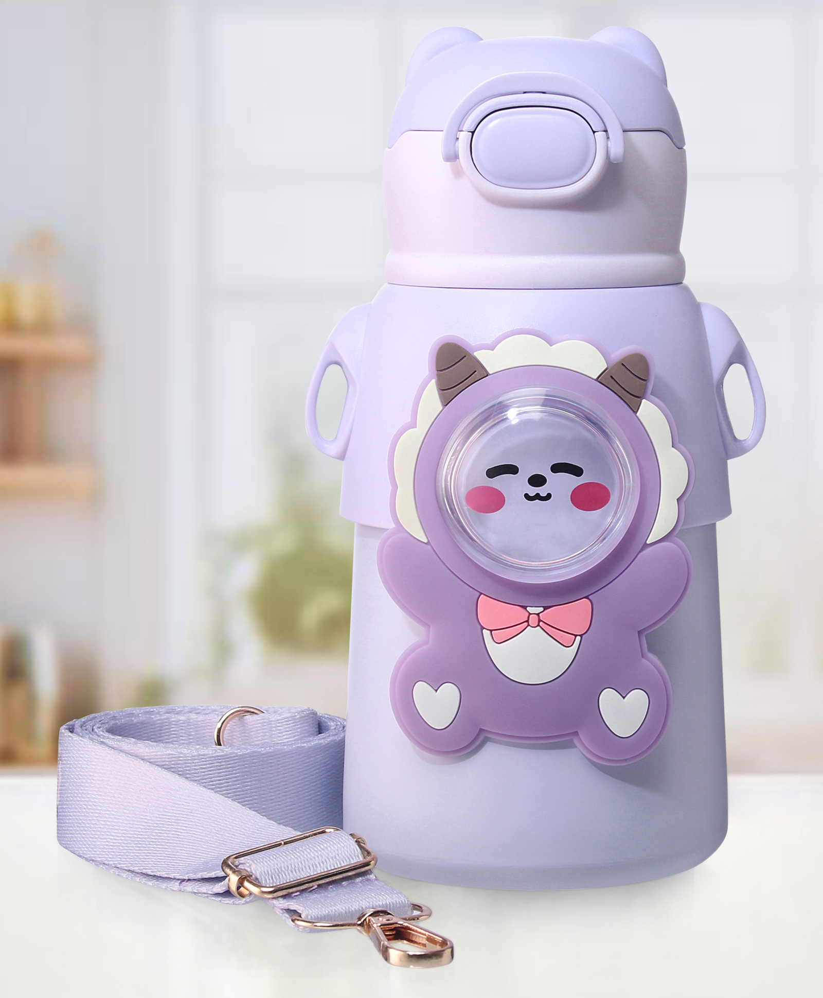 ZOE Stainless Steel Water Bottle With Sheep Applique & Strap Lavender - 520 ml-image-39