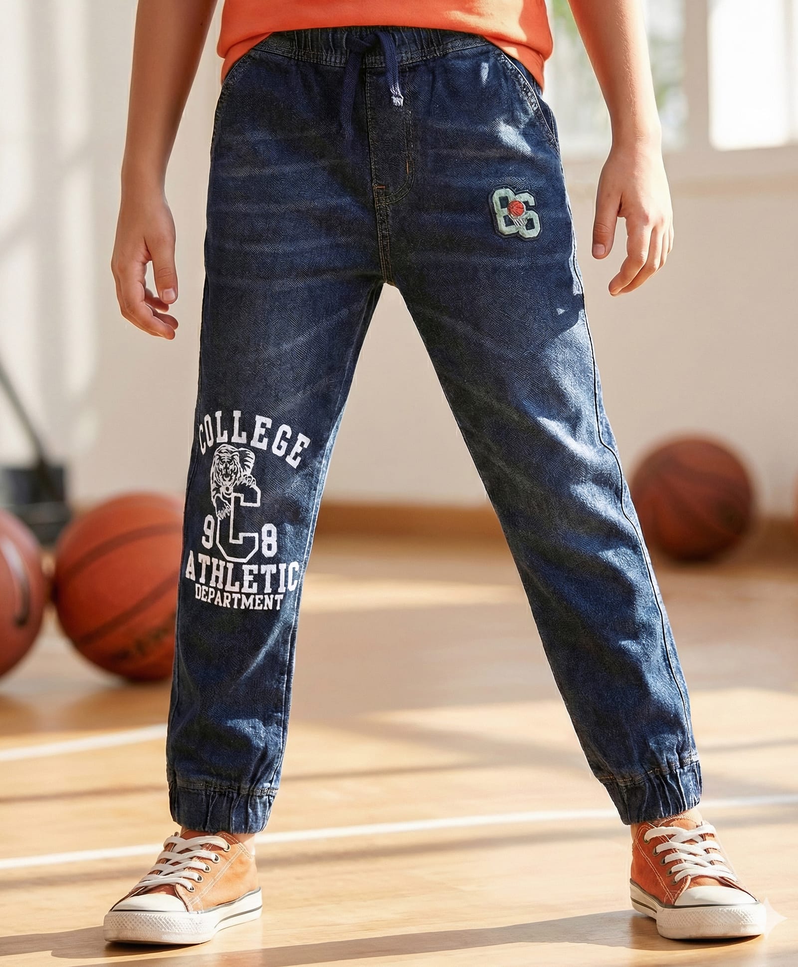 Pine Kids Denim Full Length Washed Jeans With Text Print - Navy Blue-image-47