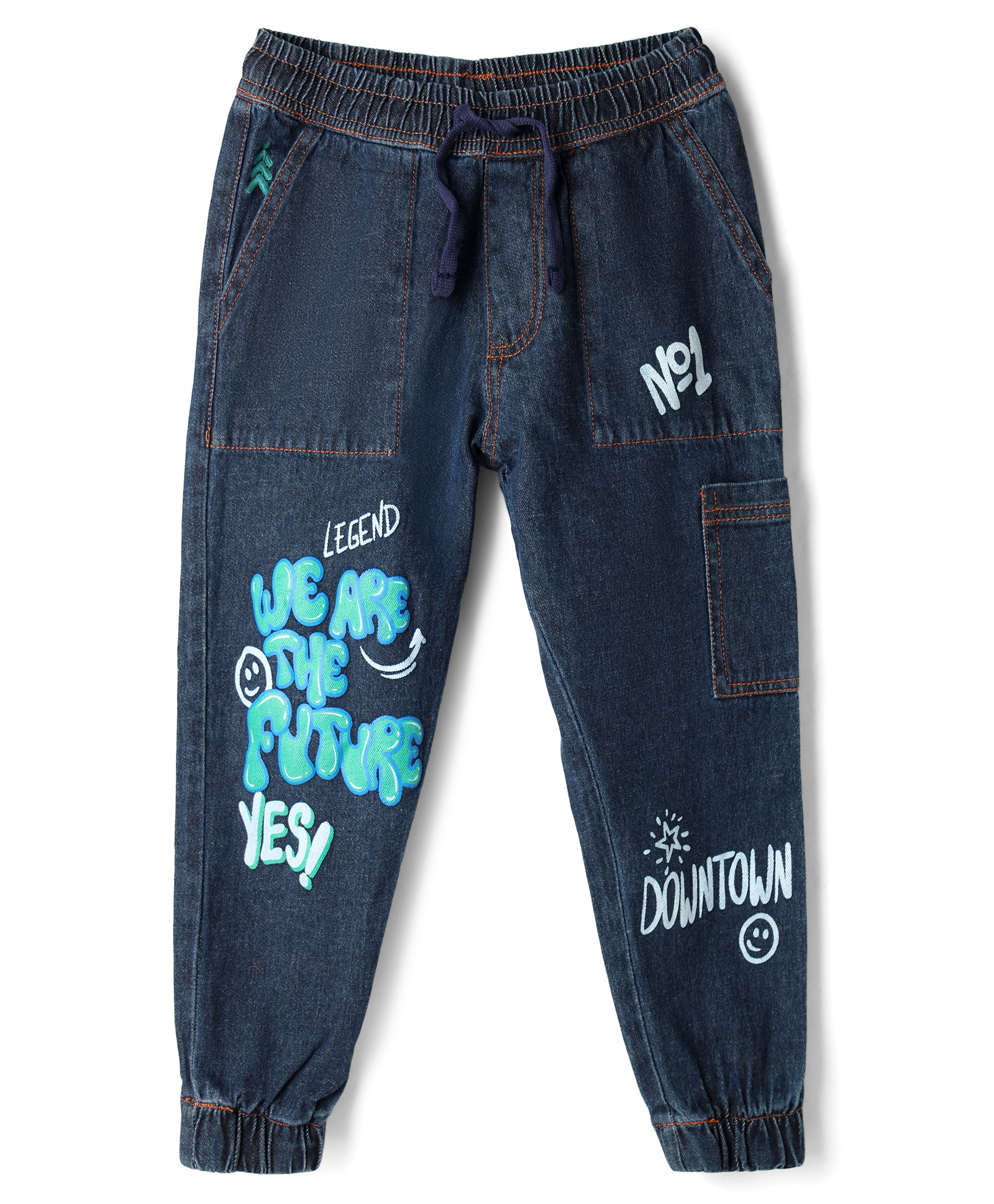 Pine Kids Denim Woven Full Length Washed Jeans With Text Print - Navy Blue-picture-19