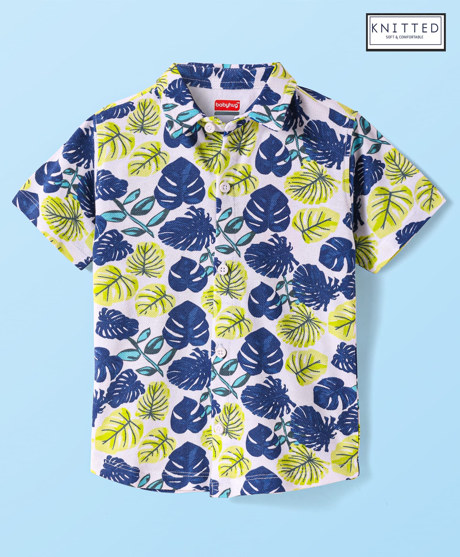 Babyhug Cotton Knit Half Sleeves Shirt With Leaf Print - White-picture-27