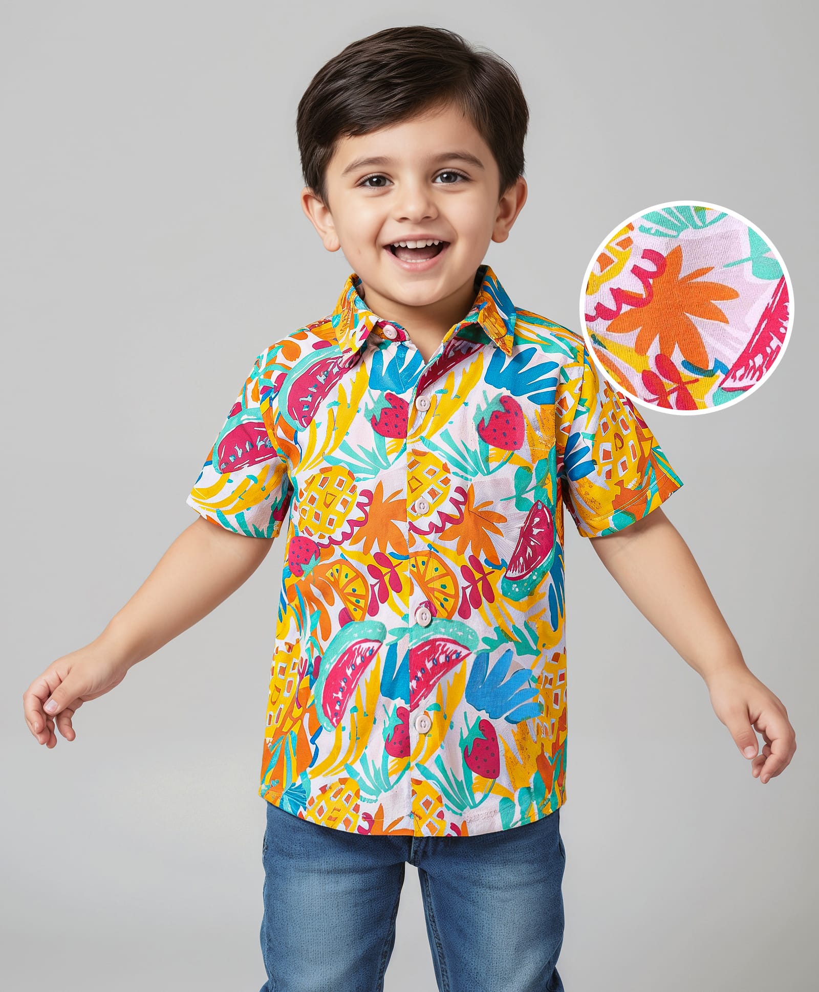Babyhug Cotton Knit Half Sleeves Shirt With Tropical Print - Pink-image-21