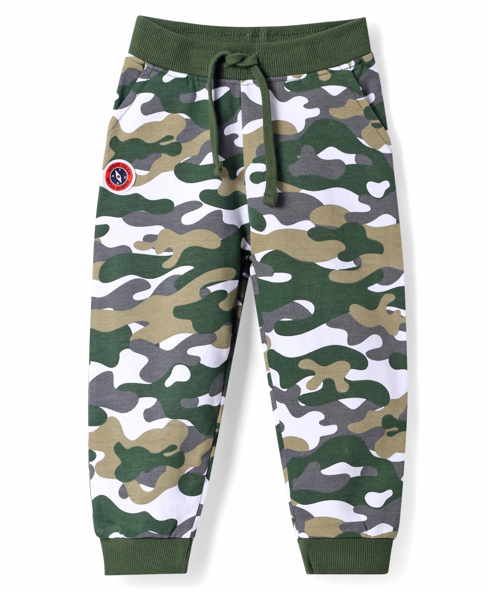 Babyhug Terry Knit Full Length Lounge Pant With Camouflage Print - Olive Green-image-41