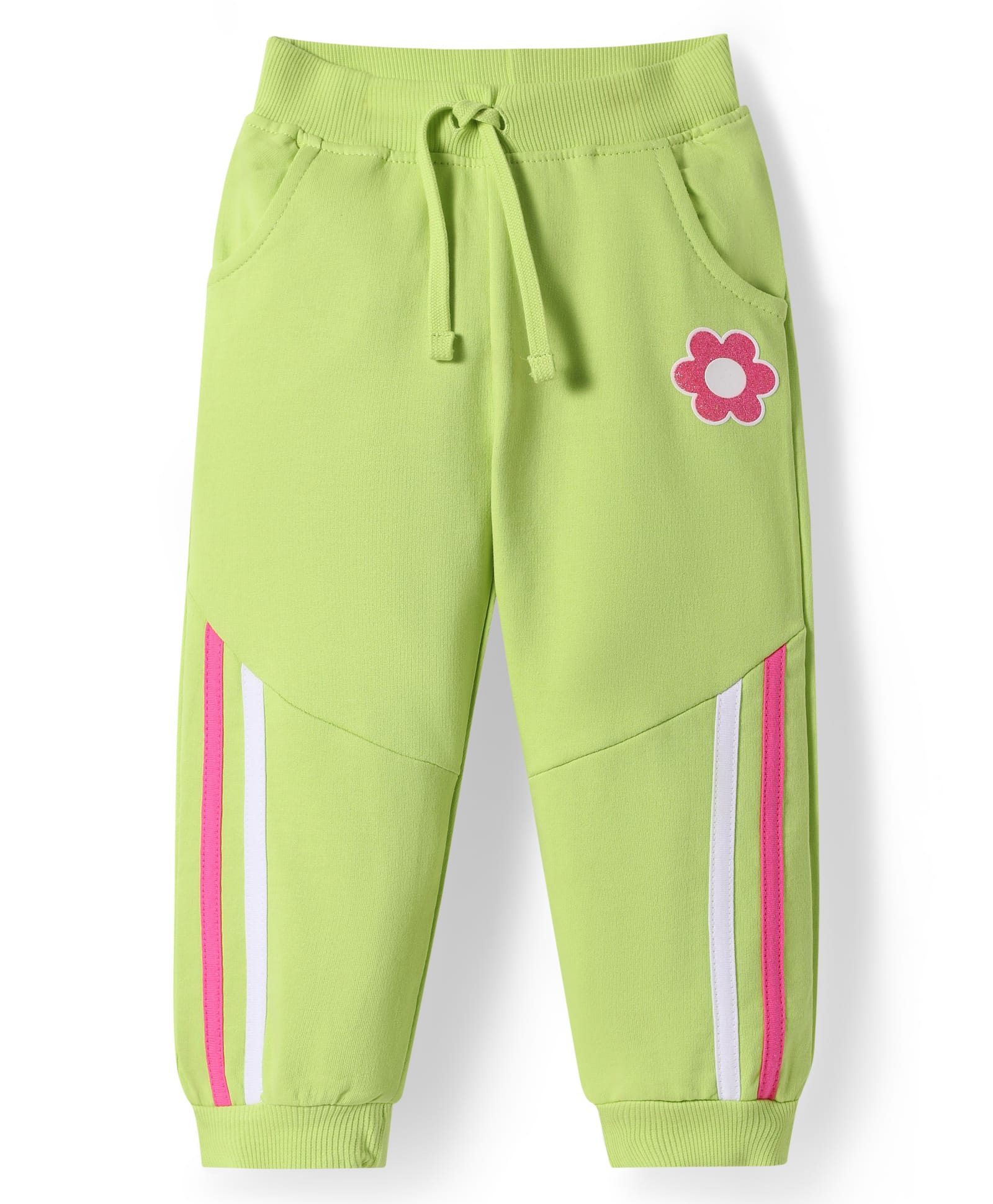Babyhug Terry Knit Full Length Lounge Pant With Floral Patch - Light Green-image-9