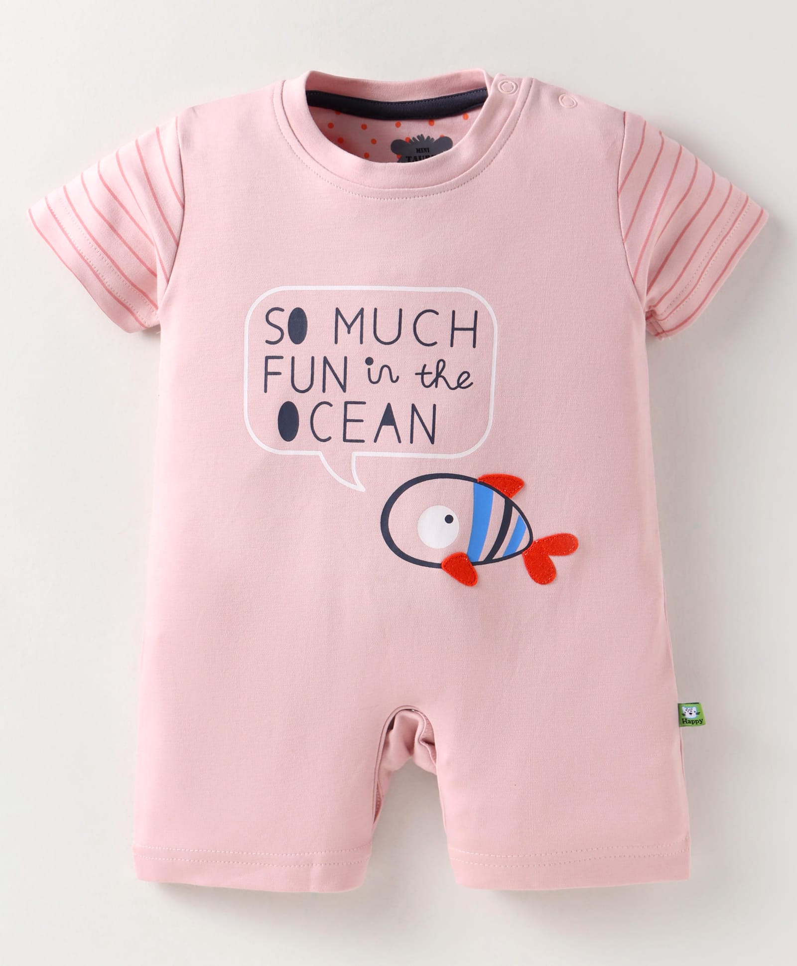 Mini Taurus Interlock Knit Half Sleeves Romper with Text Print - Pink-picture-11