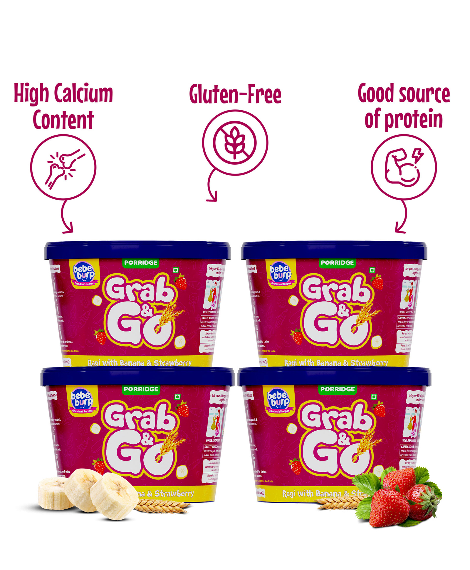 Bebe Burp Travel Pack Grab & Go Ragi with Strawberry & Banana (Pack of 4) 30 g each-picture-19