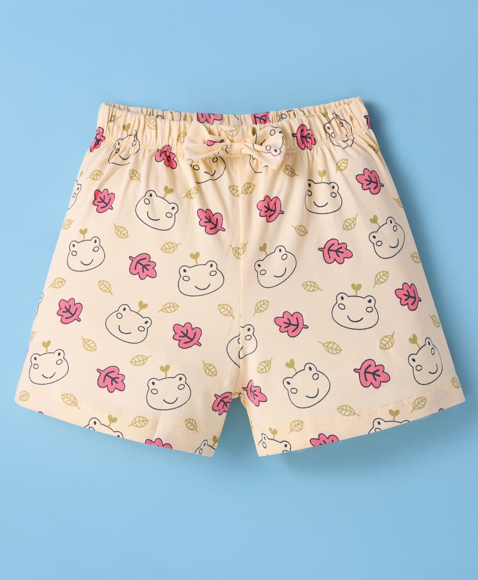 Tango Single Jersey Knit Above Knee Length Shorts with Animal Print & Bow Applique - Yellow-picture-17