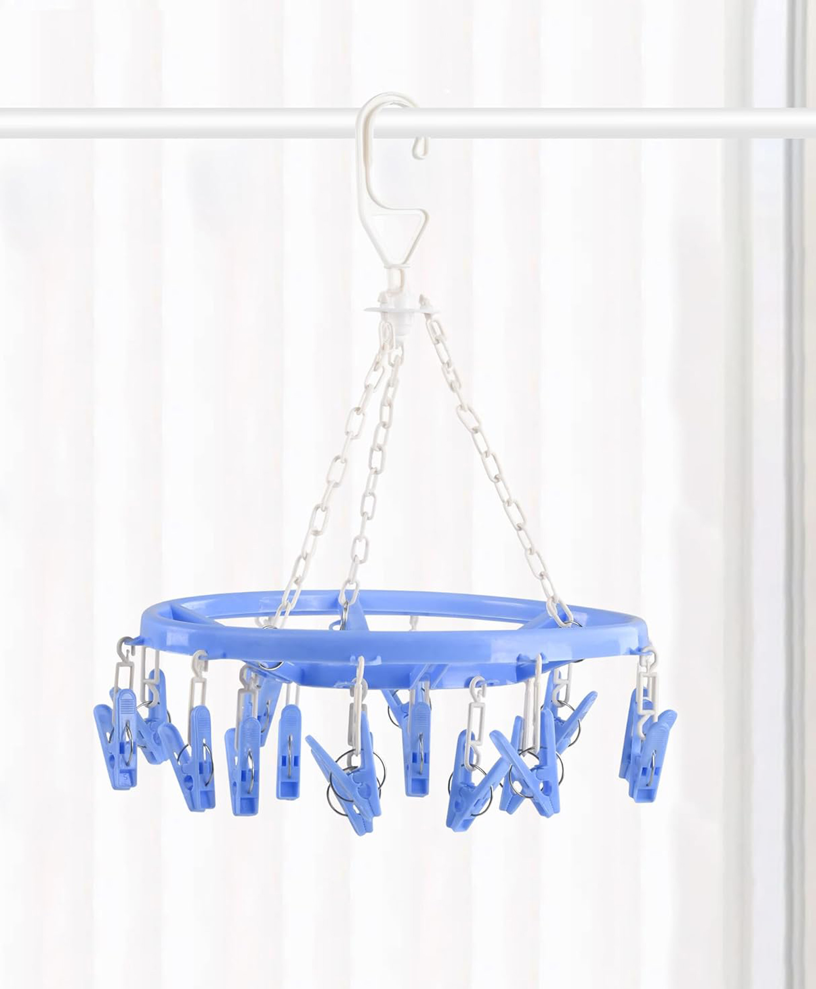 Kuber Industries 360 Degree Rotating Cloth Drying Hanger Rack with16 Clips - Blue-picture-15