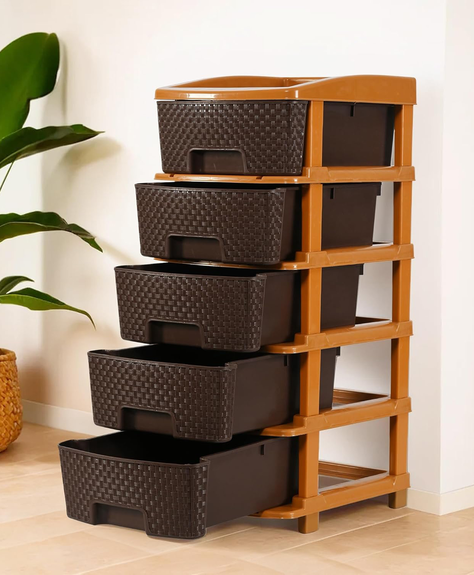 Kuber Industries Drawer Storage Organiser with 5 Layers - Brown