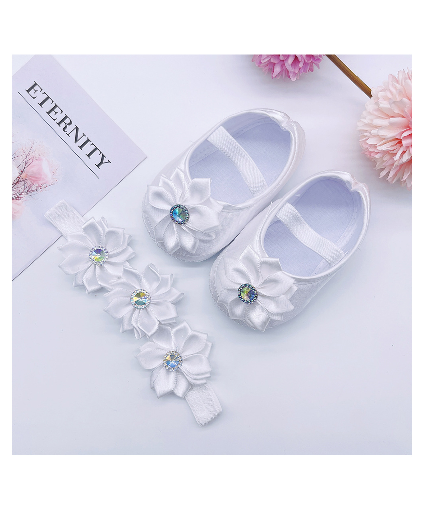 SYGA Pack of 2 Cotton Flower Headband & Booties - White-picture-17