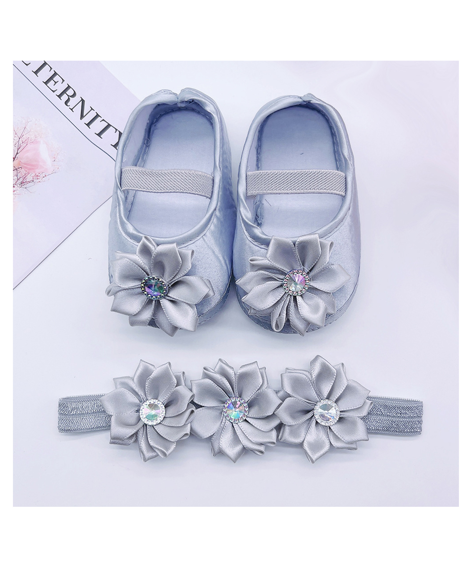 SYGA Pack of 2 Cotton Flower Headband & Booties - Grey-image-45