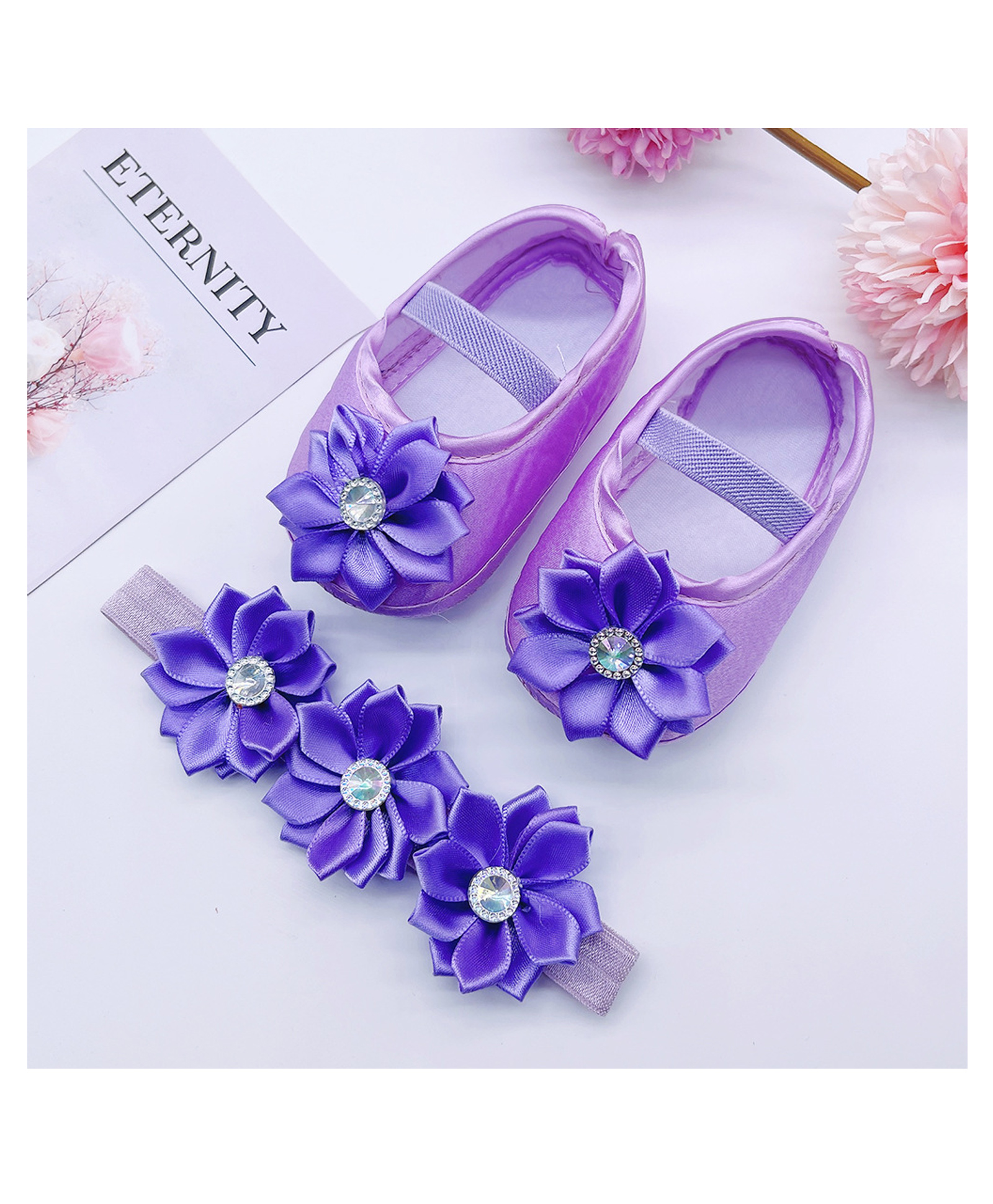 SYGA Pack of 2 Cotton Flower Headband & Booties - Purple-picture-21