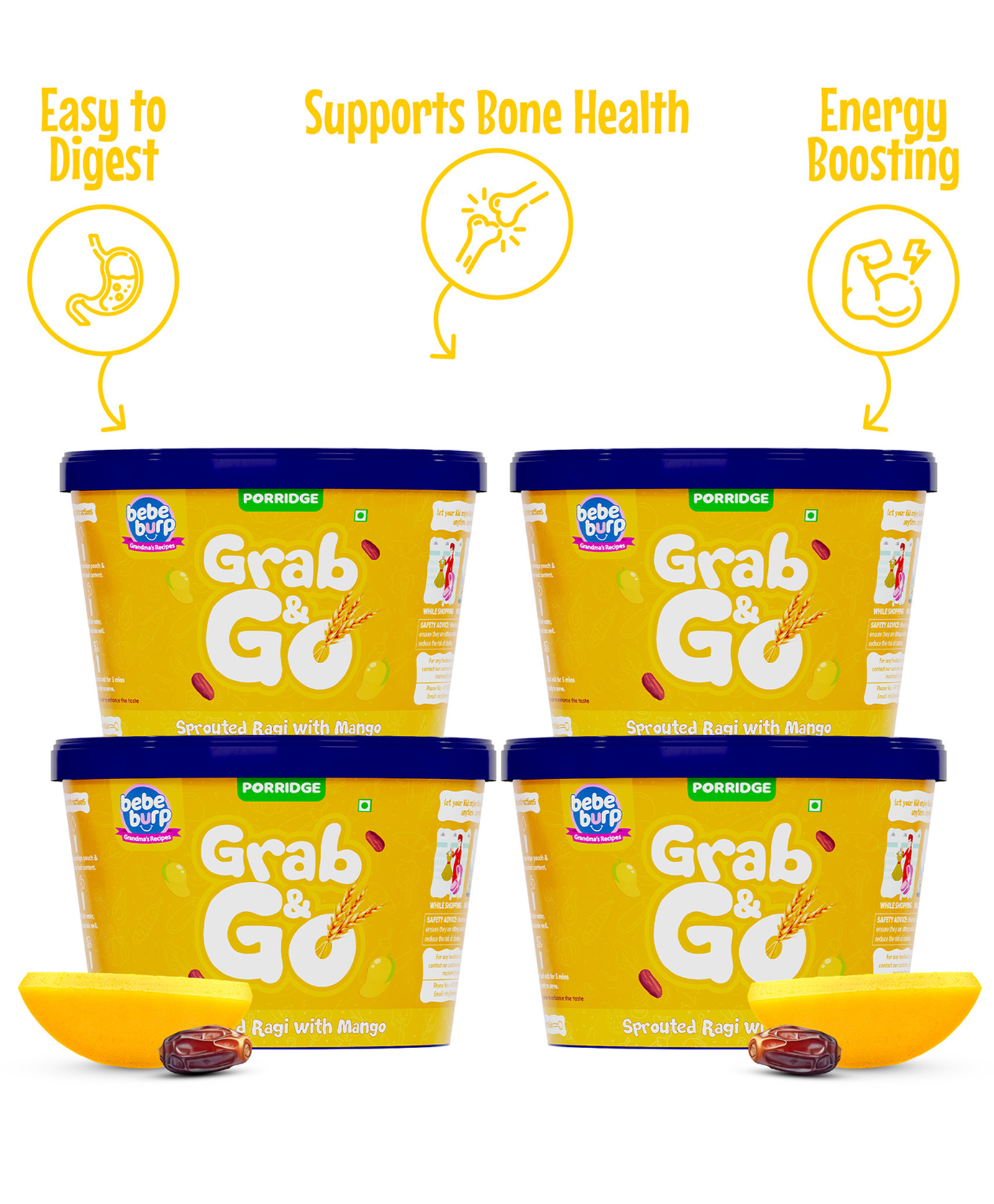 Bebe Burp Travel Pack Grab & Go Sprouted Ragi with Mango (Pack of 4) 30 gm each-picture-16