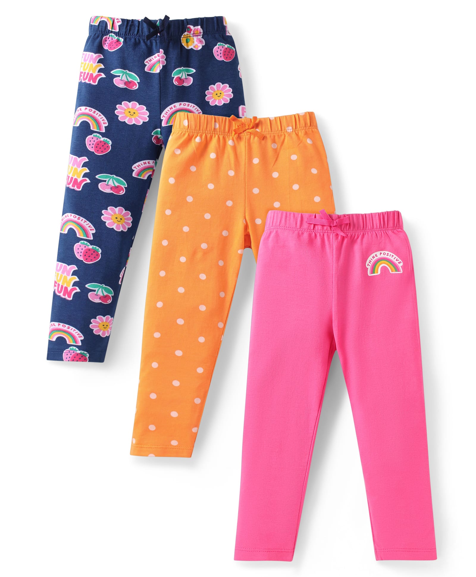 Babyhug Single Jersey Knit Full Length Floral and Polka Dot Printed Leggings Pack Of 3 - Navy Blue Orange Pink-picture-22