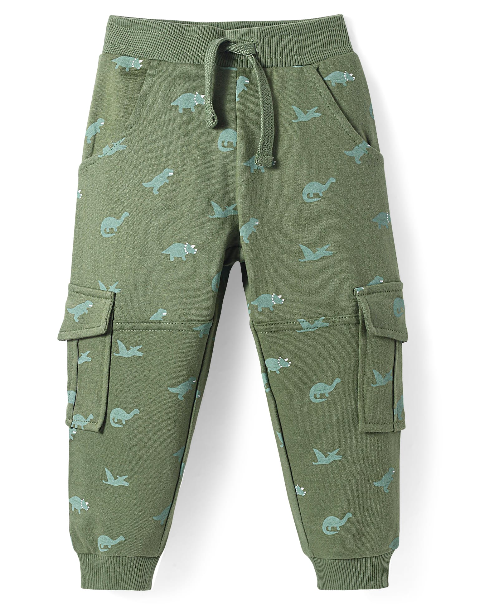 Babyhug Cotton Knit Full Length Lounge Pant with Dino Print - Green-picture-18