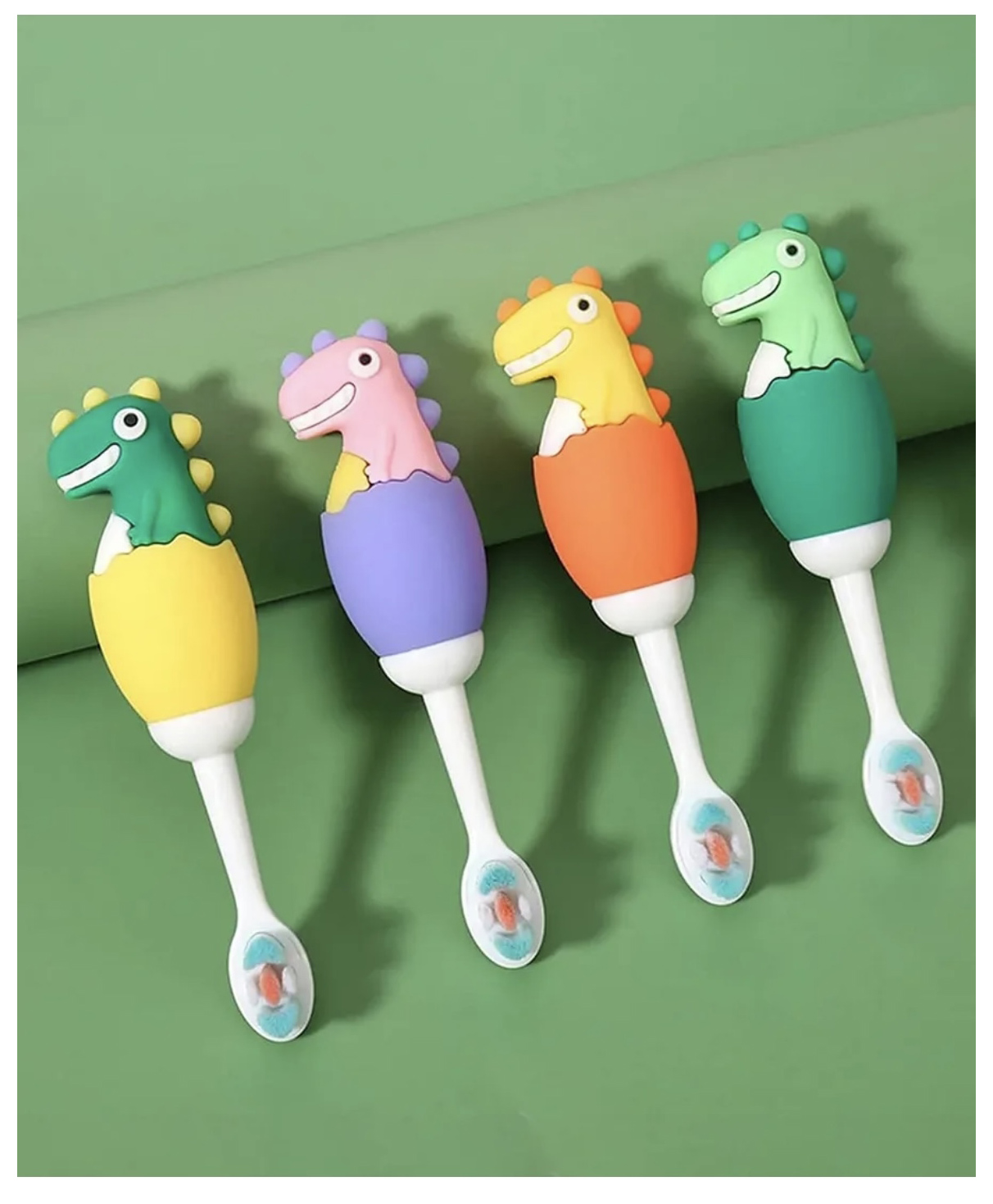 ARCADE TOYS Cute Dino Design Soft Toothbrush For Babies And Kids Extra Microfiber Soft Bristles With Silicone Grip - (Pack of 3) Color And Design May Vary)-image-12
