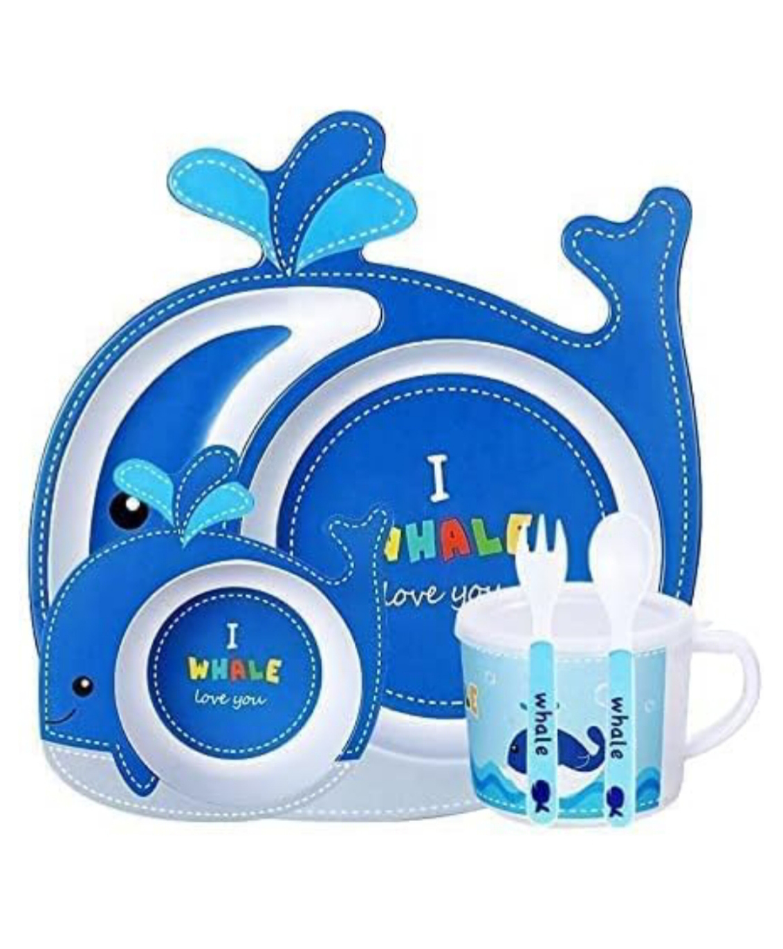 ARCADE TOYS Whale Shape Bamboo Dinnerware Set for Kids(Set of 5) - Multicolour-picture-7
