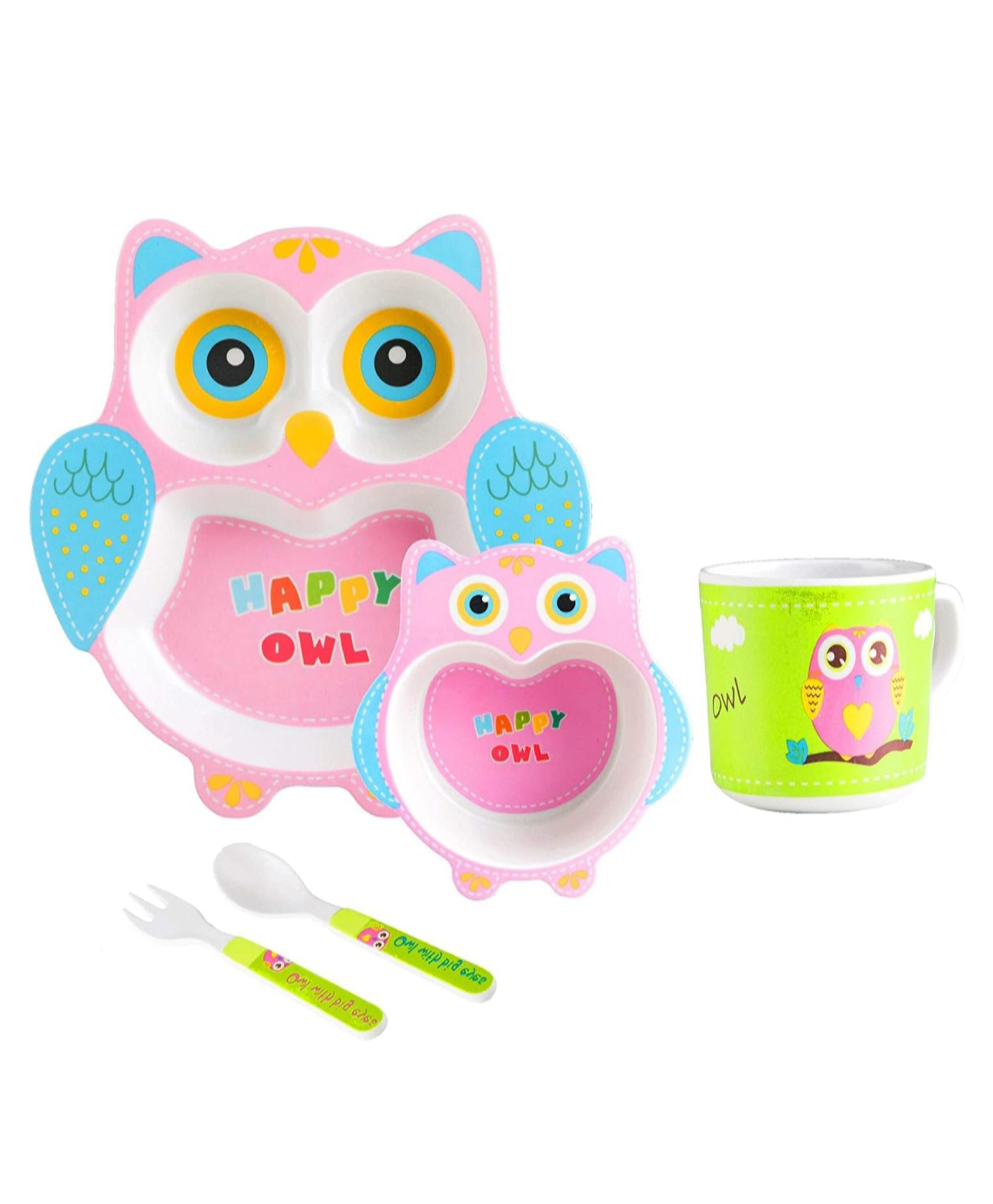 ARCADE TOYS Owl Shape Bamboo Dinnerware Set for Kids(Set of 5) - Multicolour-picture-2