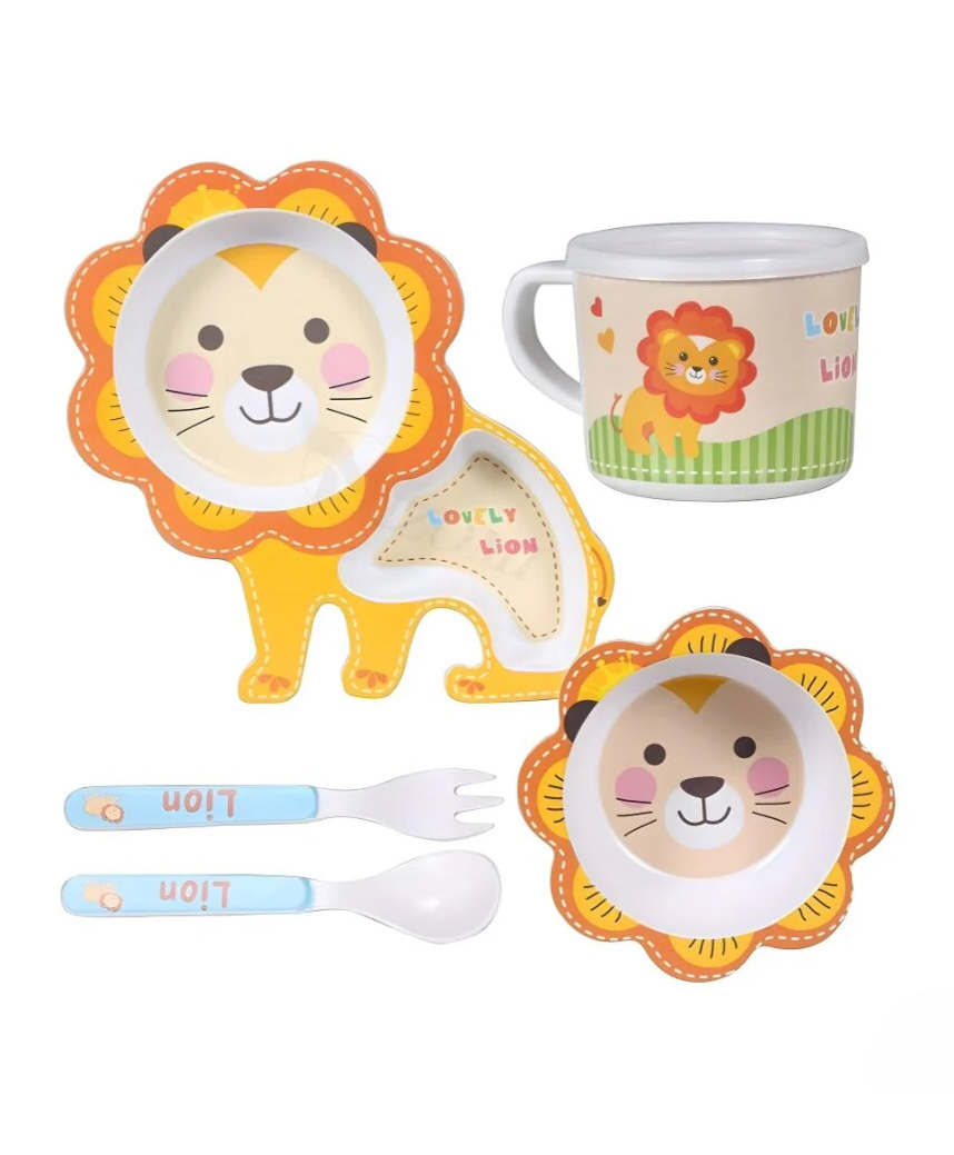 ARCADE TOYS Lion Shape Bamboo Dinnerware Set for Kids(Set of 5) - Multicolour-picture-4