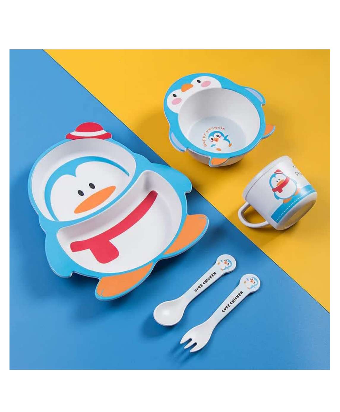 ARCADE TOYS Penguin Shape Bamboo Dinnerware Set for Kids(Set of 5) - Multicolour-image-14