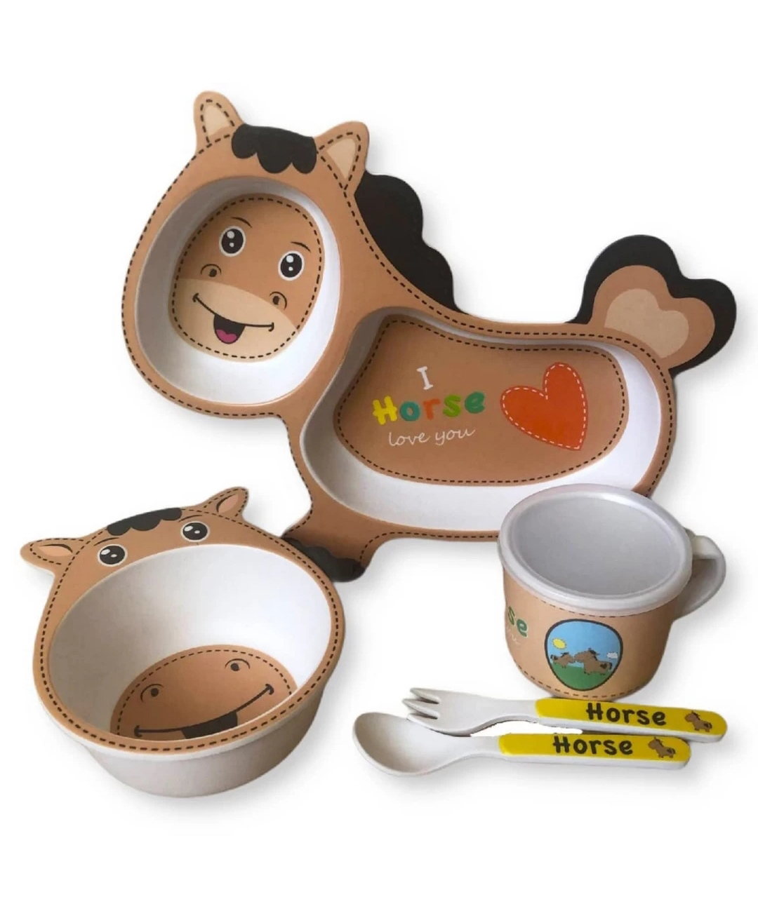 ARCADE TOYS Horse Shape Bamboo Dinnerware Set for Kids(Set of 5) - Multicolour-picture-5