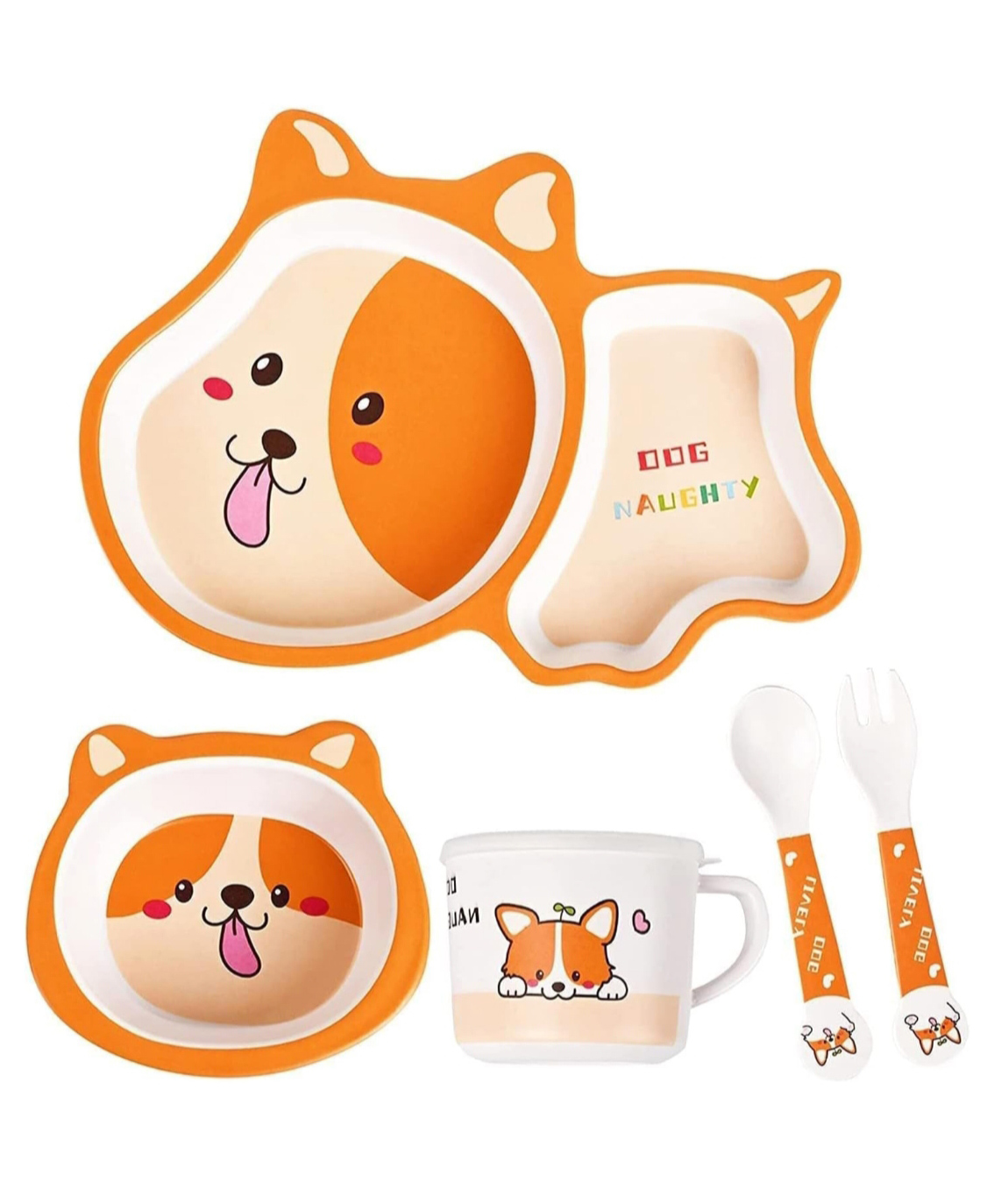 ARCADE TOYS Dog Shape Bamboo Dinnerware Set for Kids(Set of 5) - Multicolour-picture-3