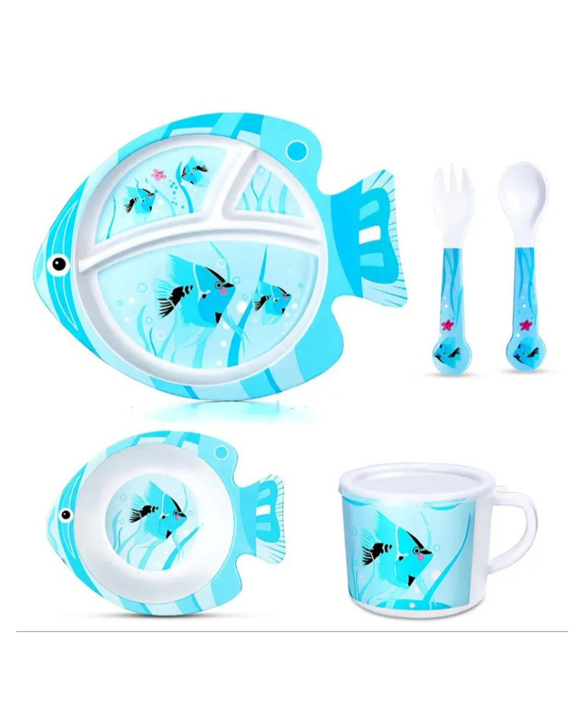 ARCADE TOYS Fish Shape Bamboo Dinnerware Set for Kids(Set of 5) - Colour may vary-picture-0
