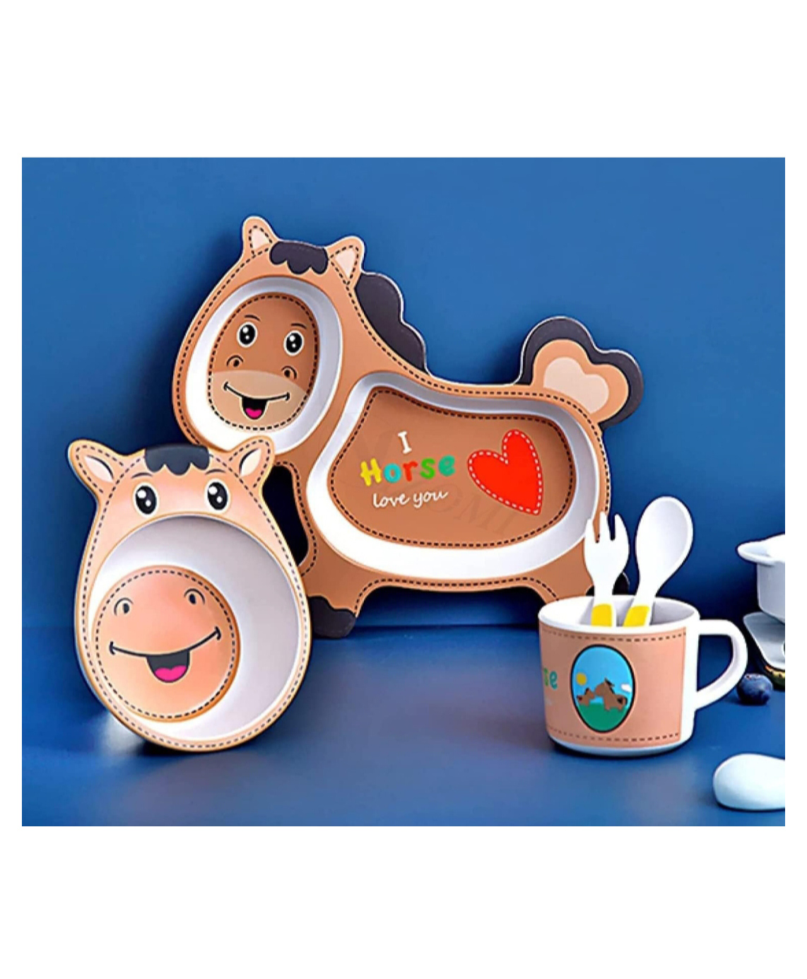 ARCADE TOYS Horse Shape Bamboo Multi Piece Feeding Set Pack of 5 Color May Vary-image-19