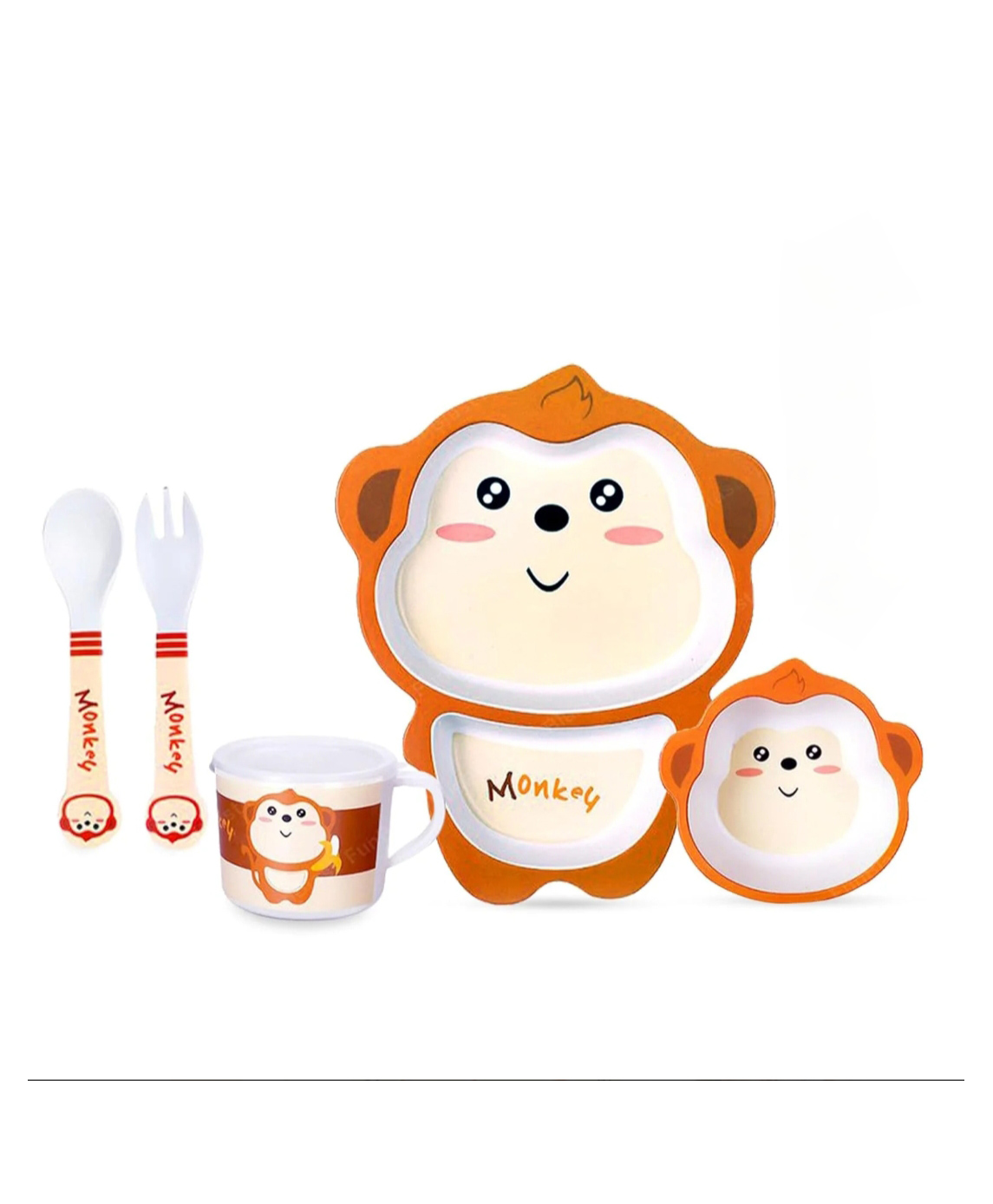ARCADE TOYS Monkey Shape Bamboo Multi Piece Feeding Set for Kids - Multicolour-image-18