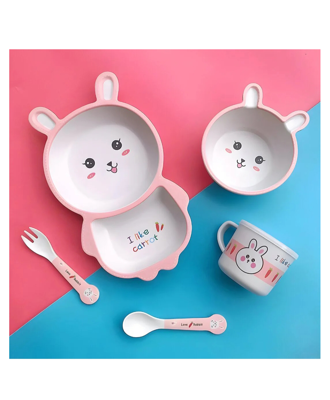 ARCADE TOYS Rabbit Shape Bamboo Multi Piece Feeding Set for Kids(Set of 5) - Multicolour-picture-8