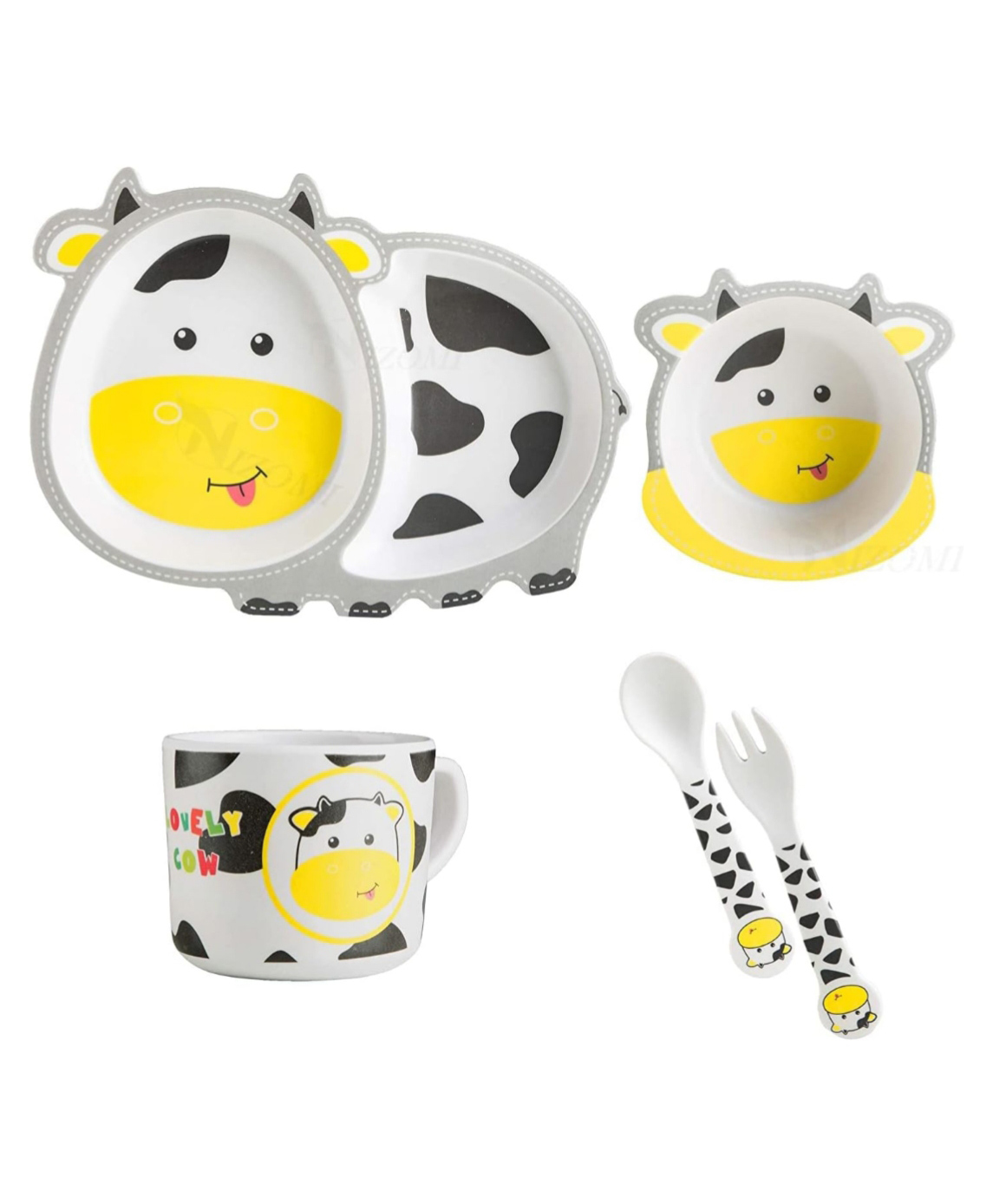 ARCADE TOYS Lovely Cow Shape Bamboo Multi Piece Feeding Set for Kids(Set of 5) - Multicolour-image-17